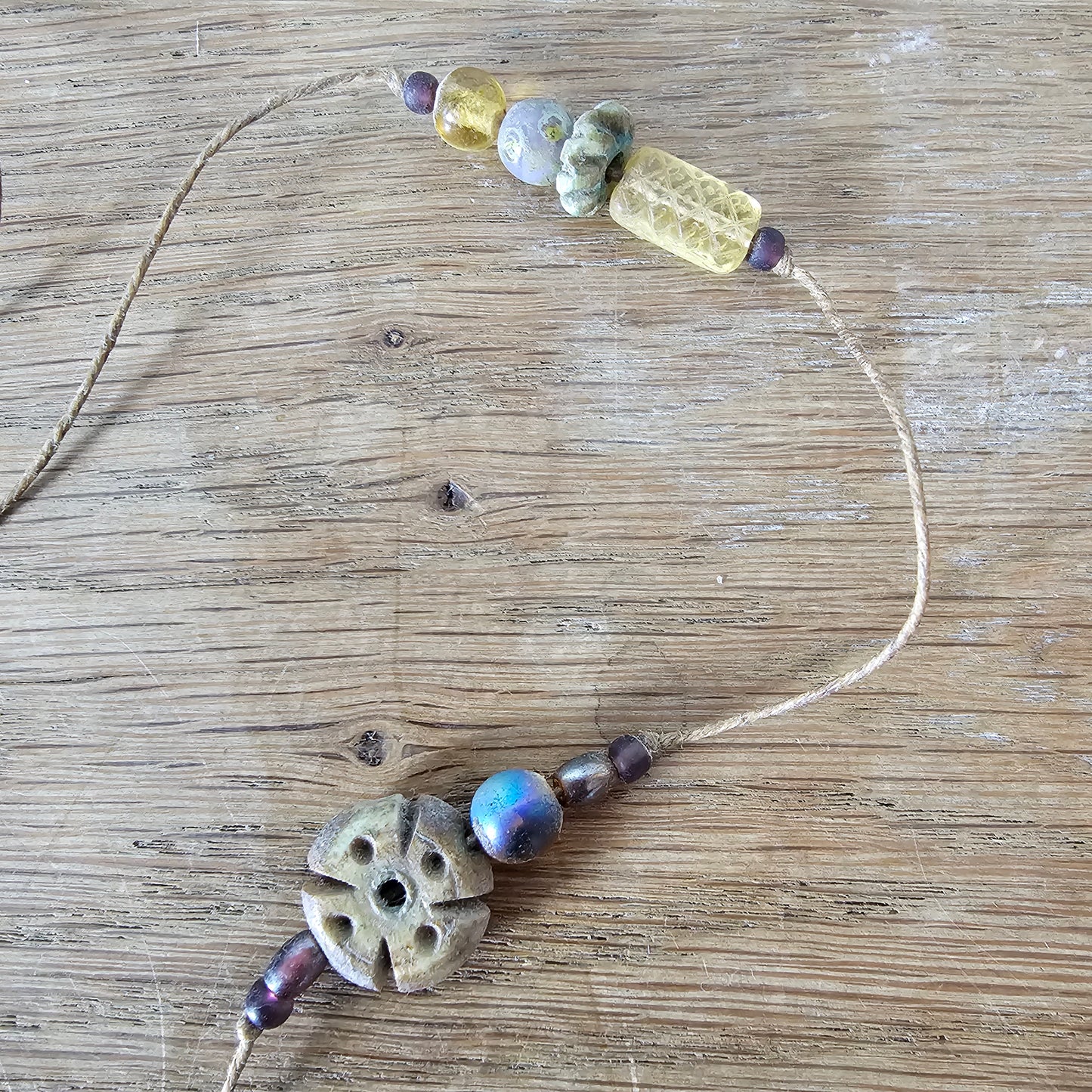 1990s carved jade panel pendant necklace with beaded tassel