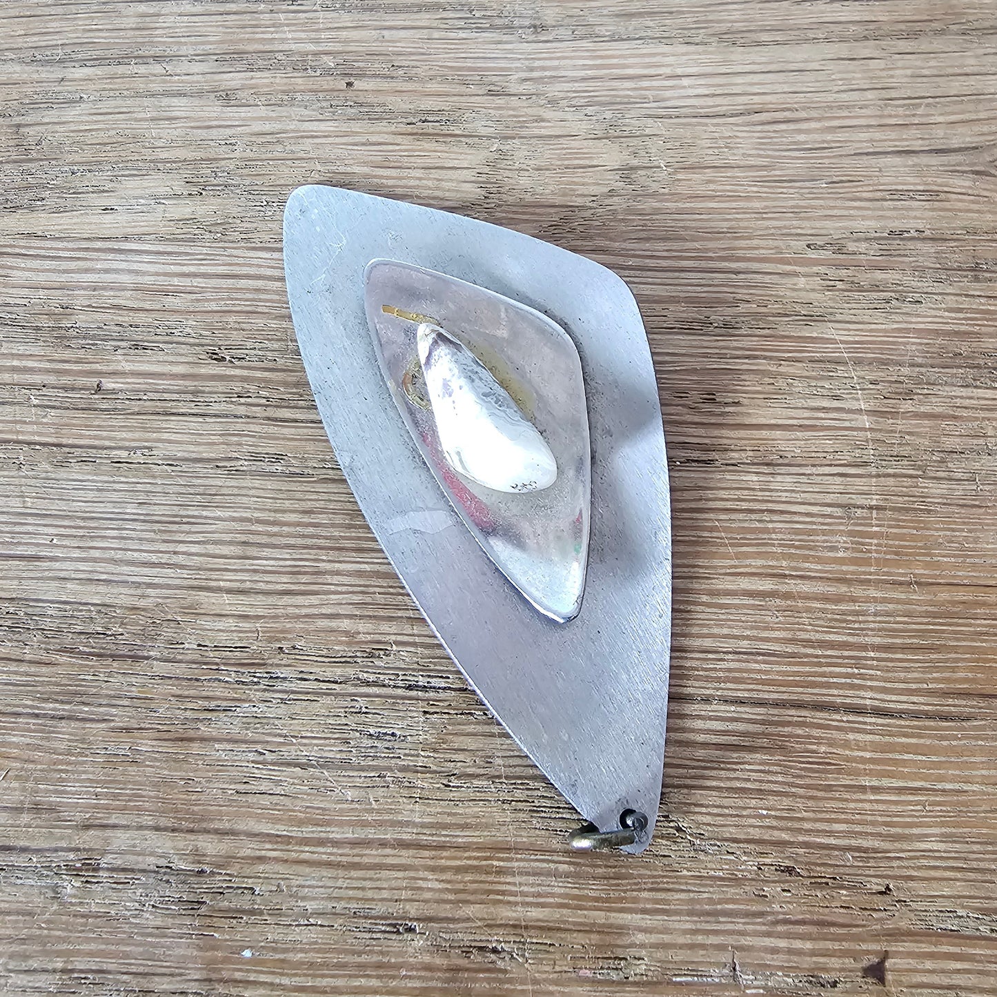 1970s modernist stainless steel pendant with small agate stone inlay
