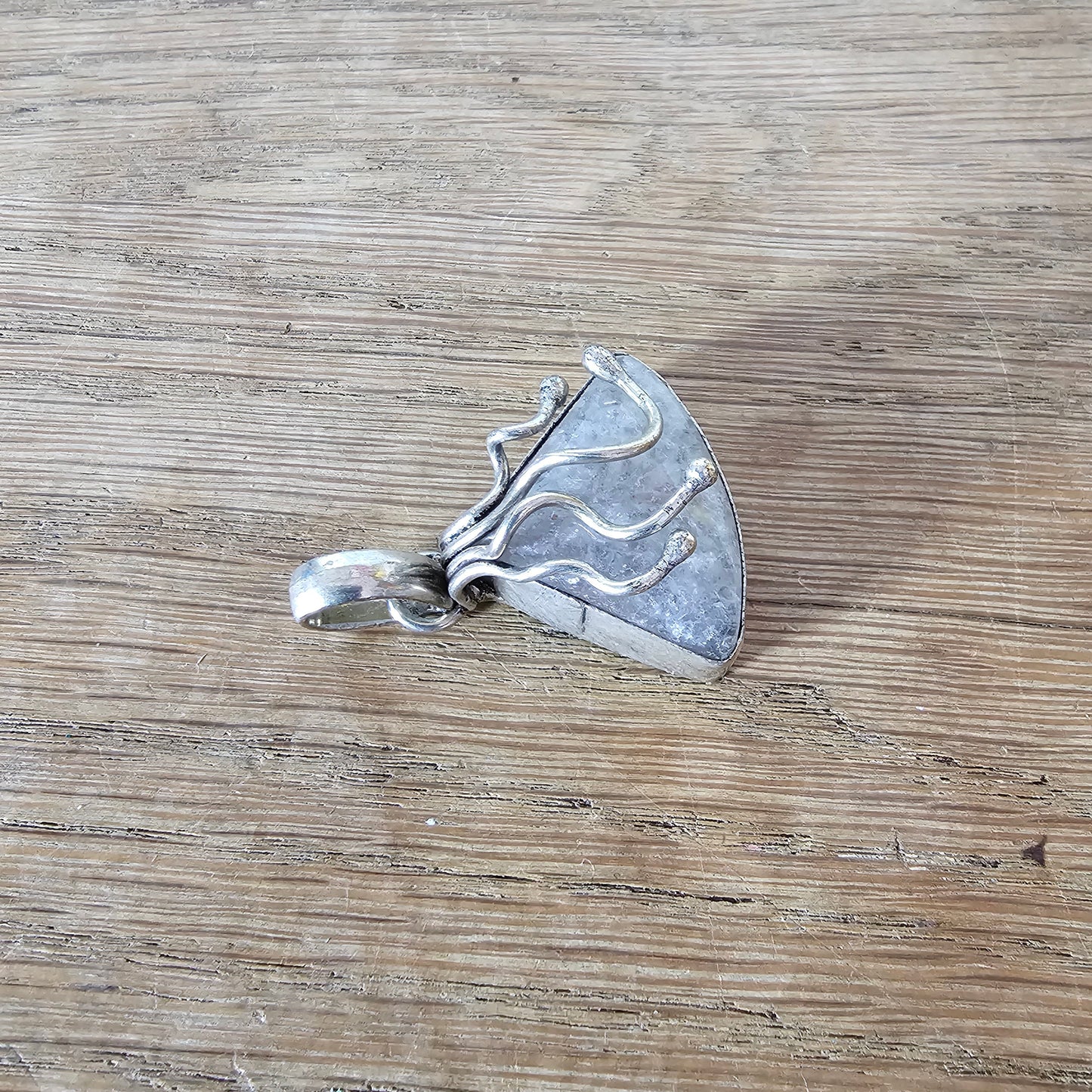 1970s hand-crafted silver & smoky quartz pendant
