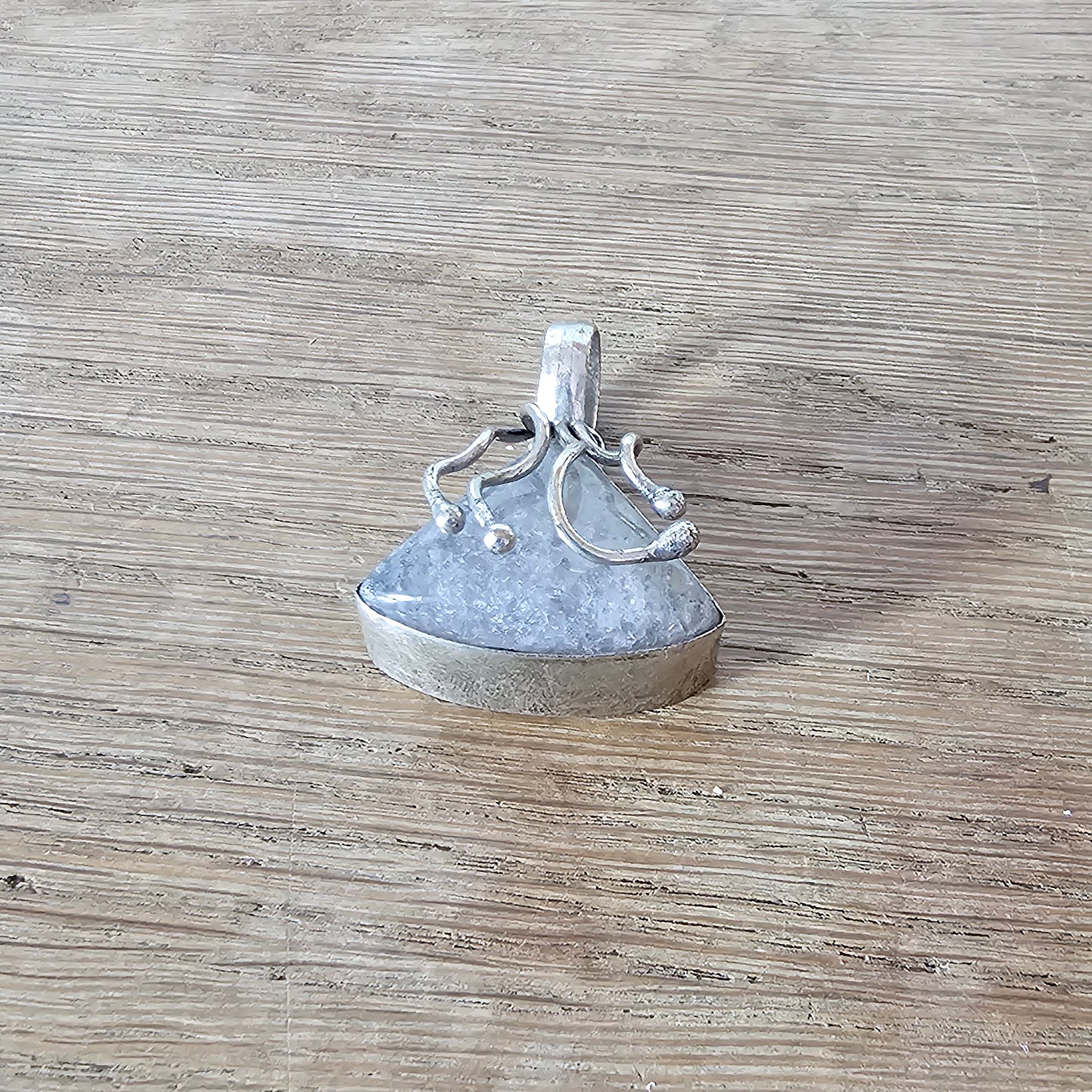 1970s hand-crafted silver & smoky quartz pendant