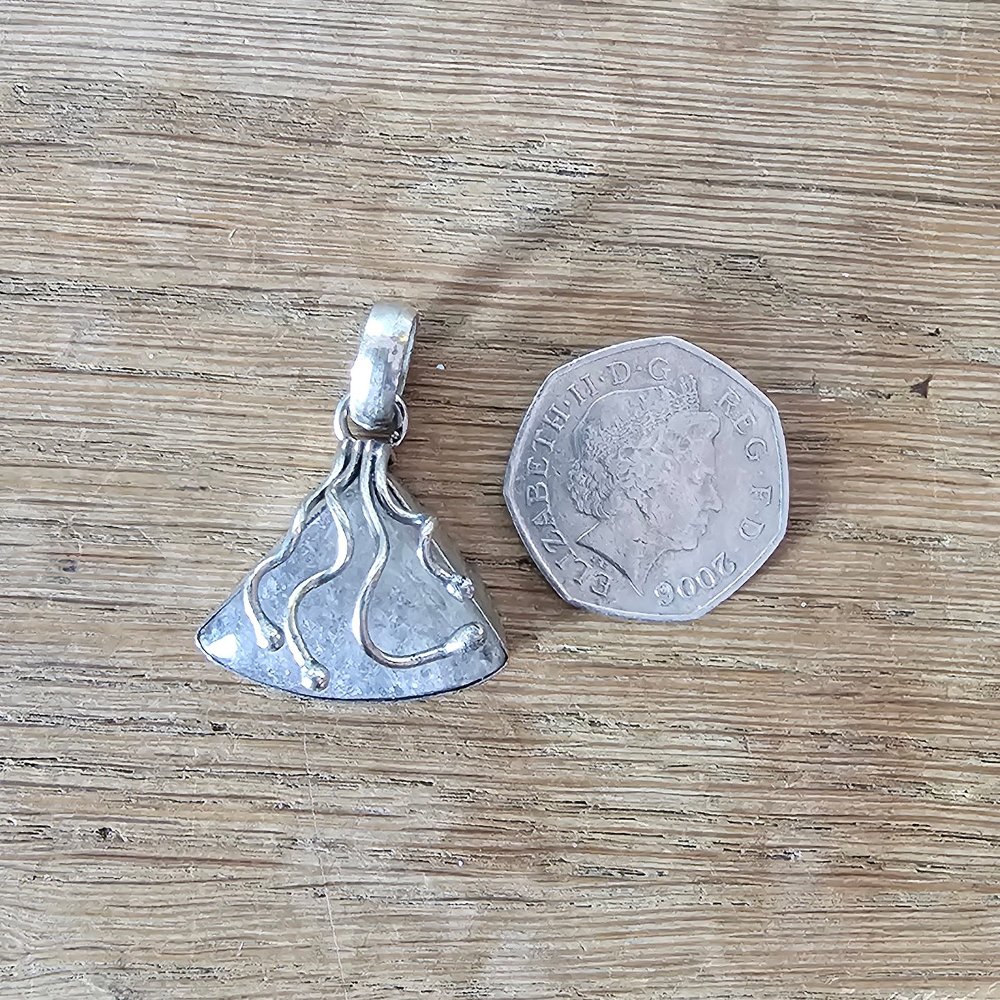 1970s hand-crafted silver & smoky quartz pendant