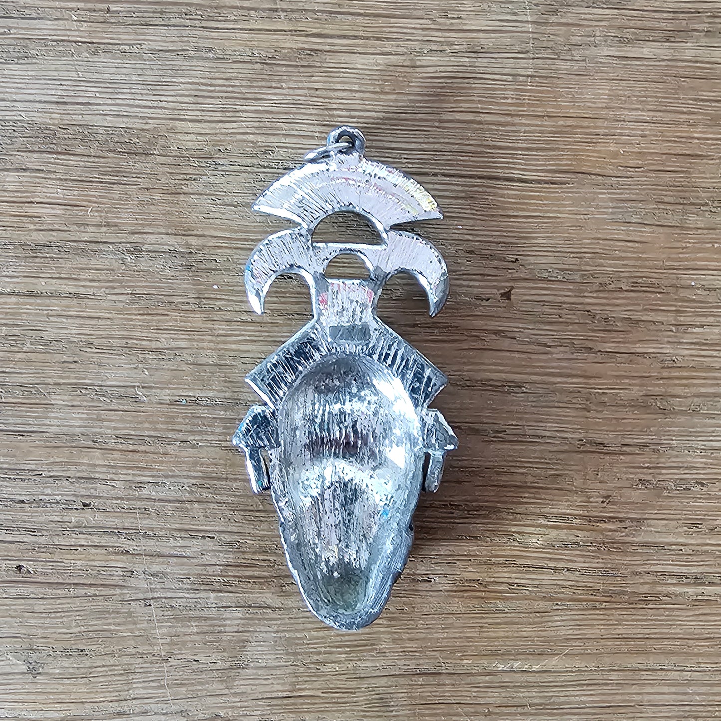 Vintage Coro Art Deco-style silver-tone & black enamel tribal mask pendant