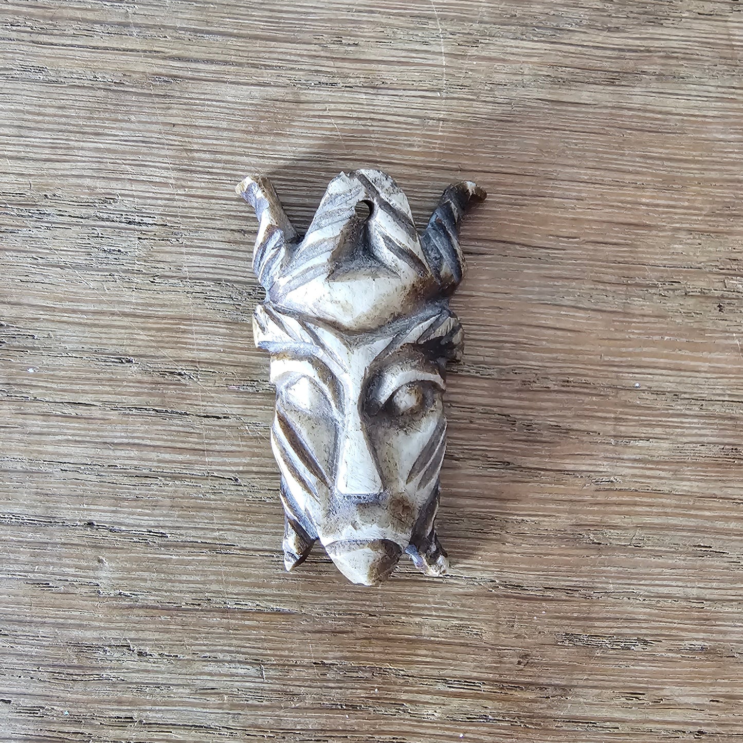 1970s carved bone tribal mask pendant african style tiki boho necklace