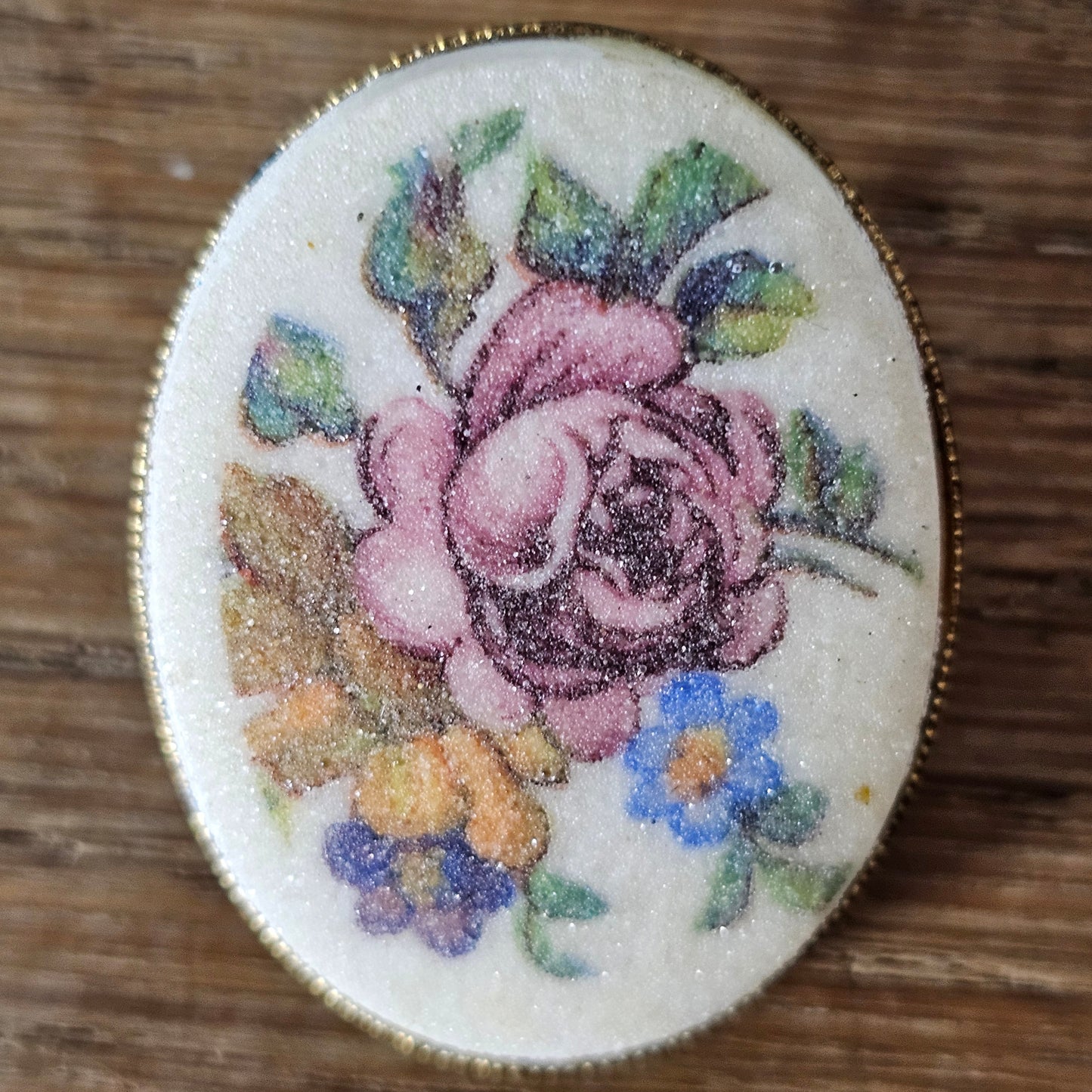 1970s gold-tone sugared floral oval scarf ring