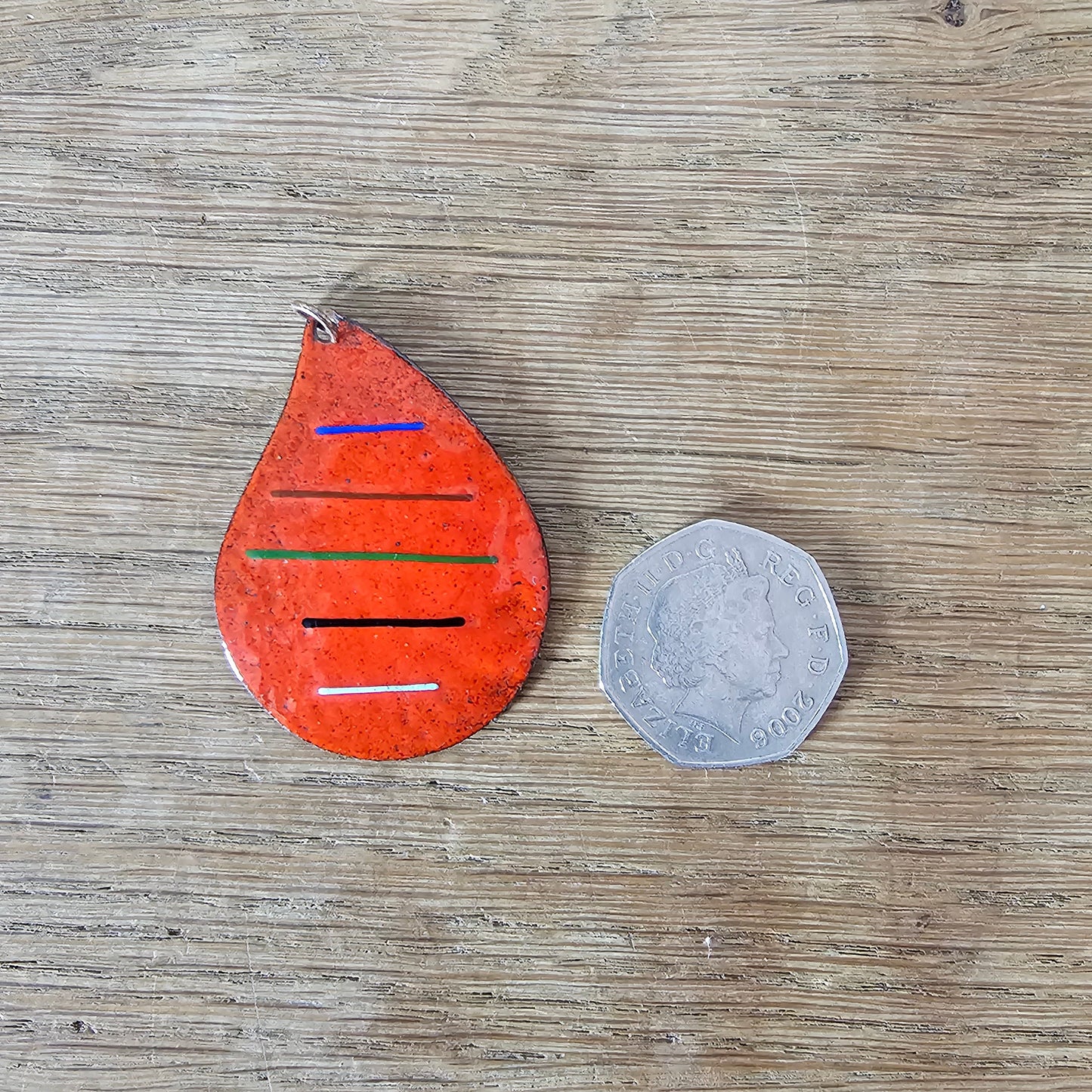 1960s/70s red enamel copper teardrop pendant