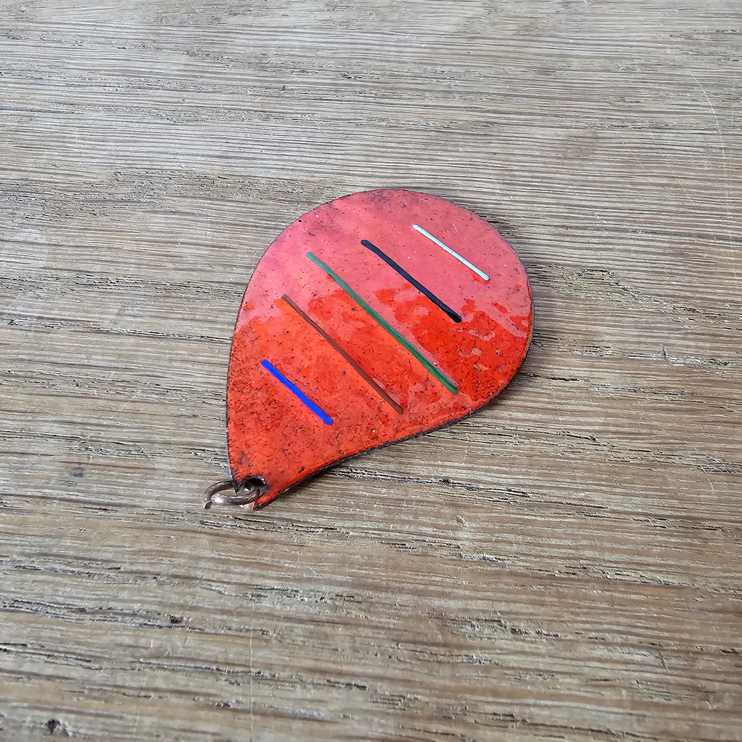1960s/70s red enamel copper teardrop pendant