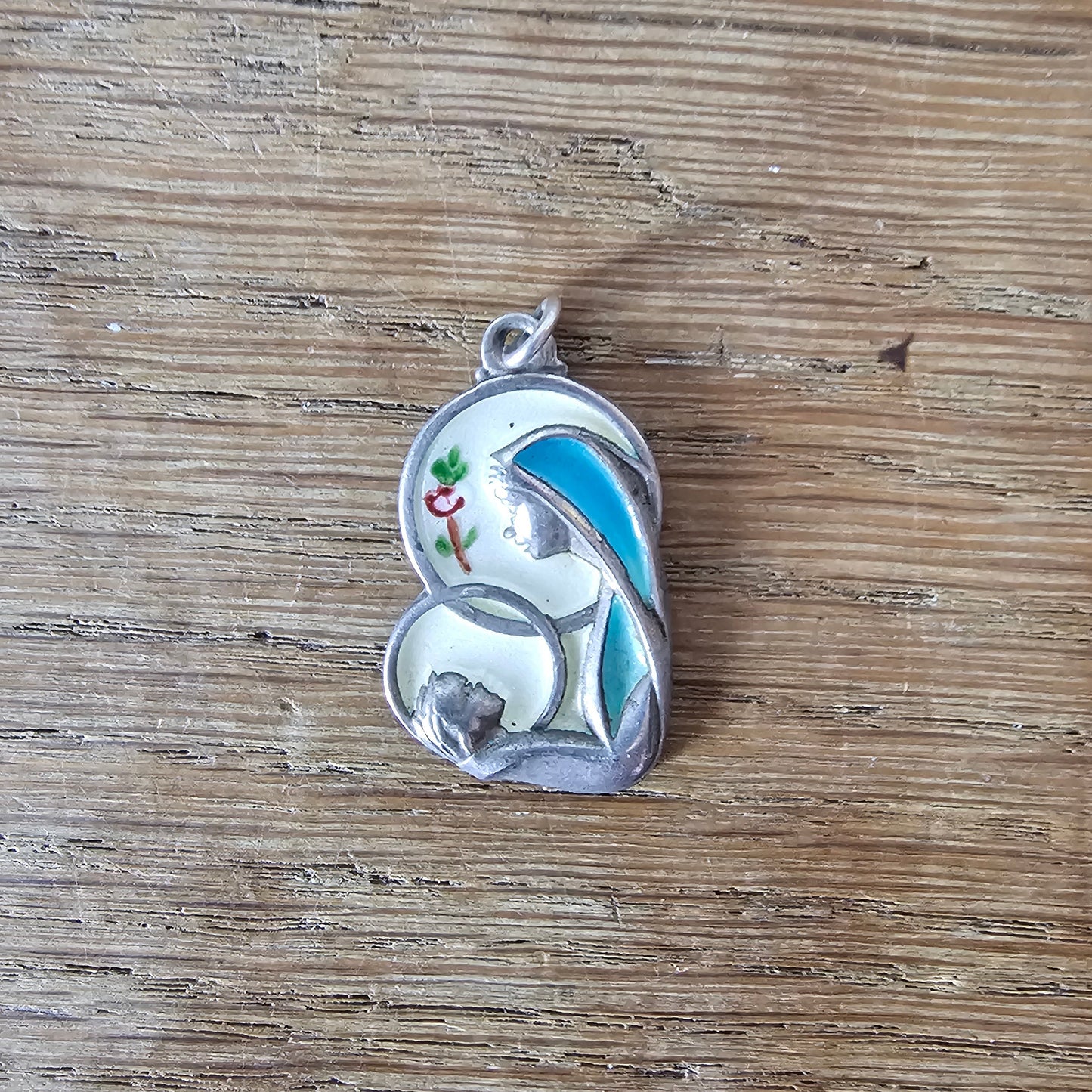 circa. 1960s Creed Stirling Silver enamelled Madonna & Child pendant