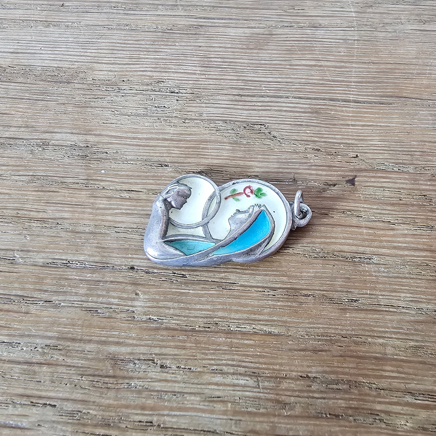 circa. 1960s Creed Stirling Silver enamelled Madonna & Child pendant