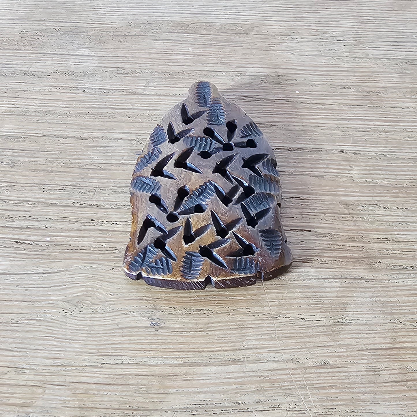 1970s/80s hand-carved wooden pendant with rustic pierced design