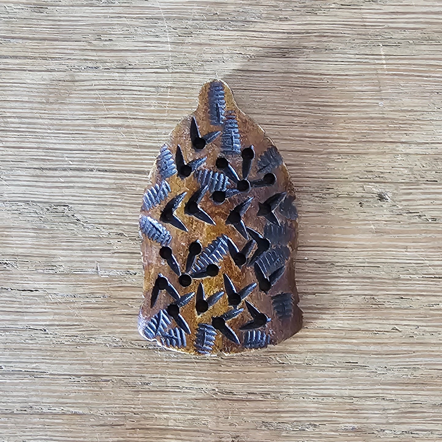 1970s/80s hand-carved wooden pendant with rustic pierced design