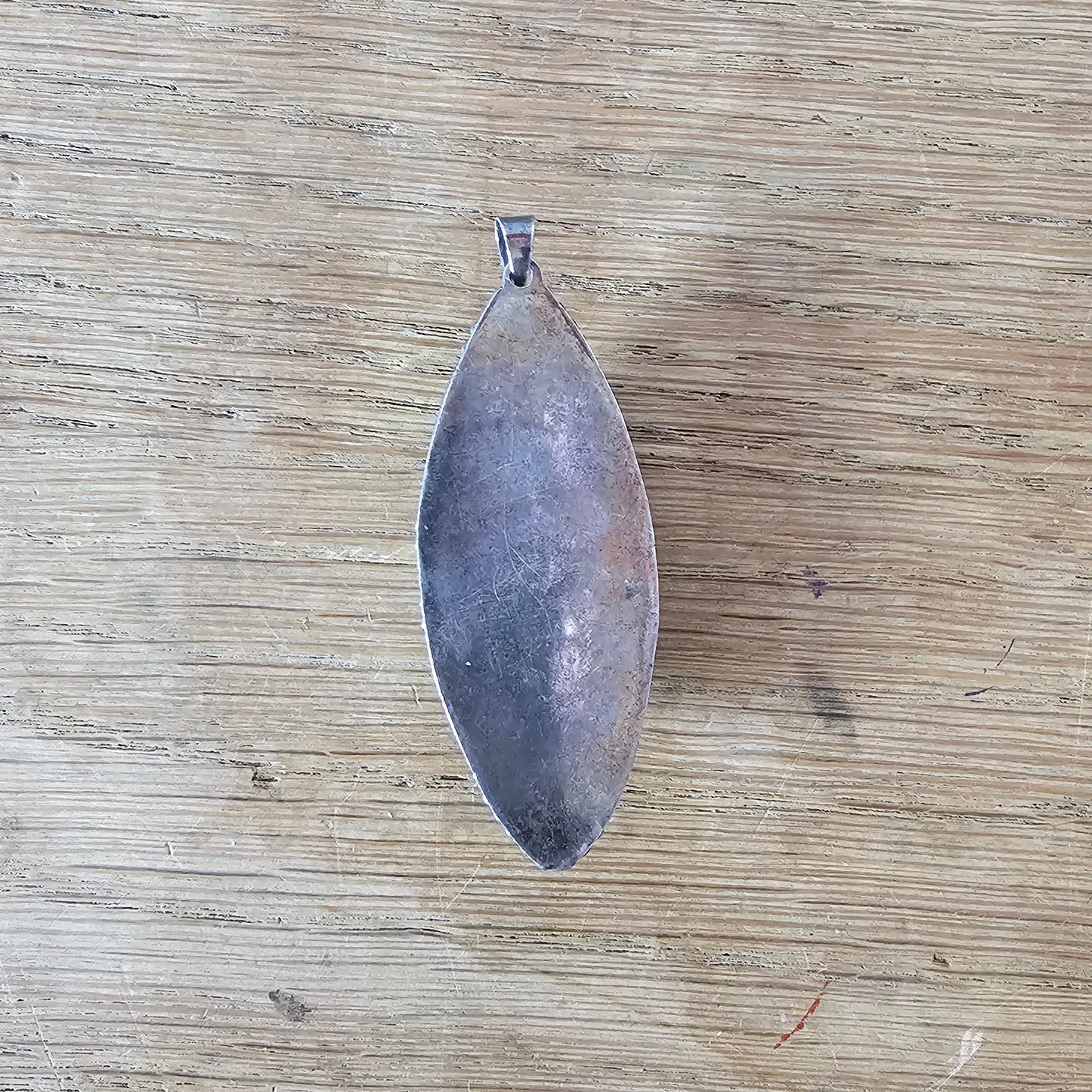 1970s large silver-tone pendant with green Amazonite stone