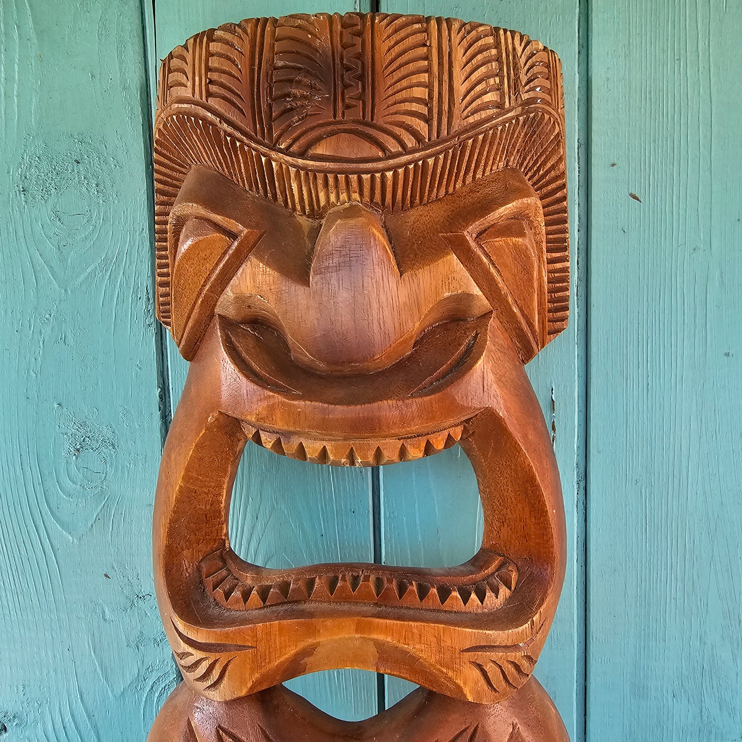 Large vintage hand-carved wooden tiki figure statue