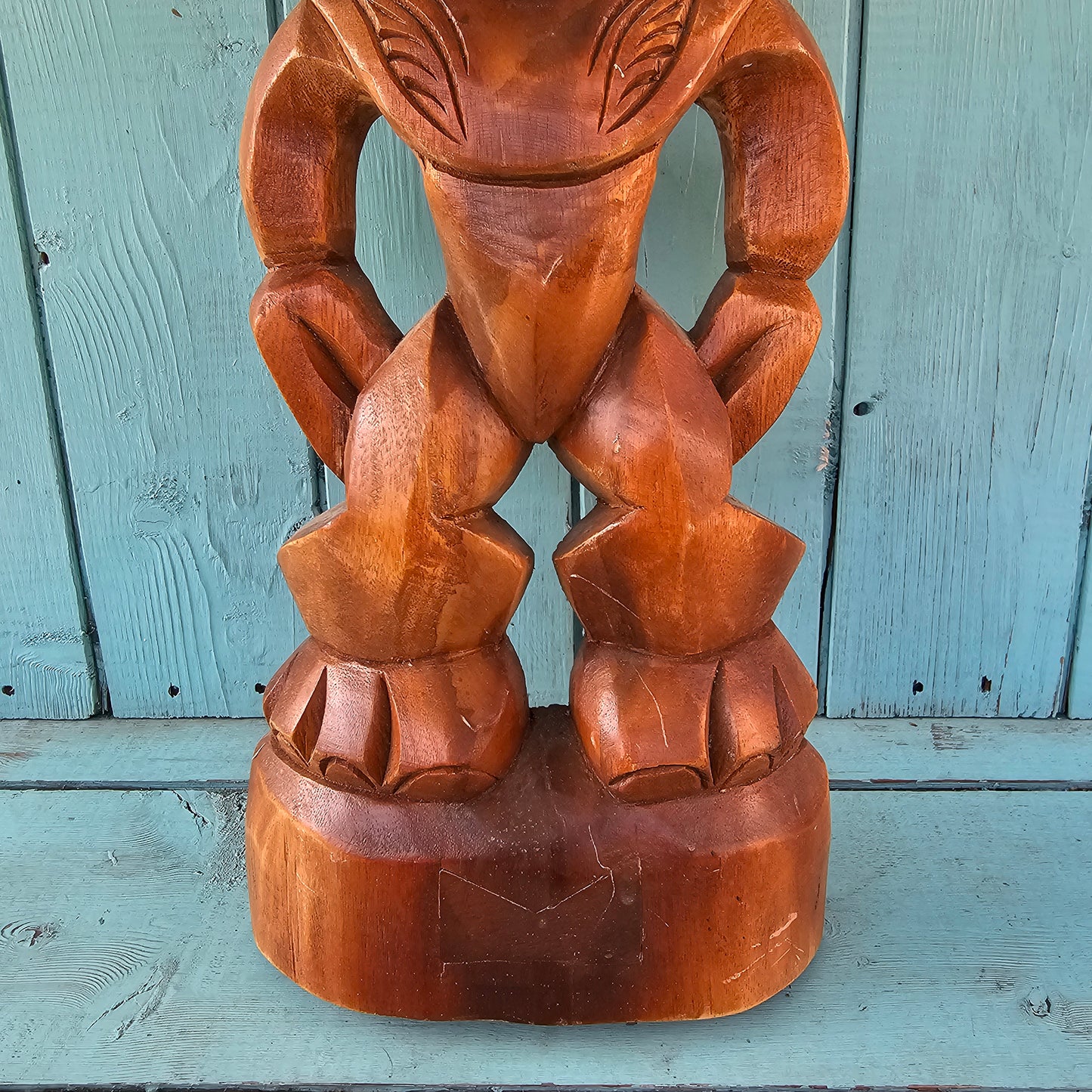 Large vintage hand-carved wooden tiki figure statue