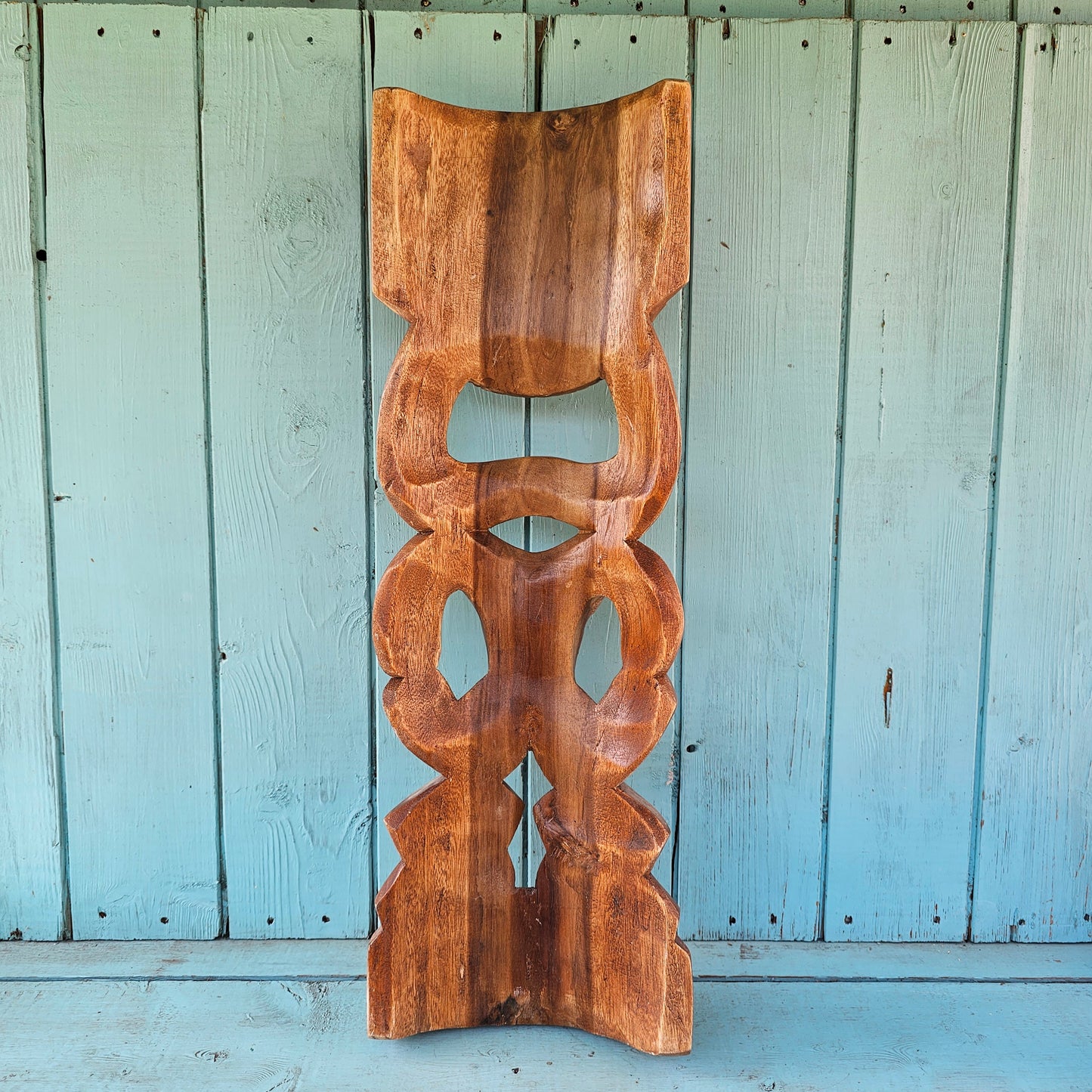 Large vintage hand-carved wooden tiki figure statue
