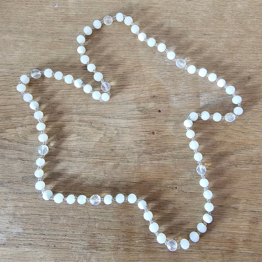 1970s long moonglow glass & faceted crystal bead necklace