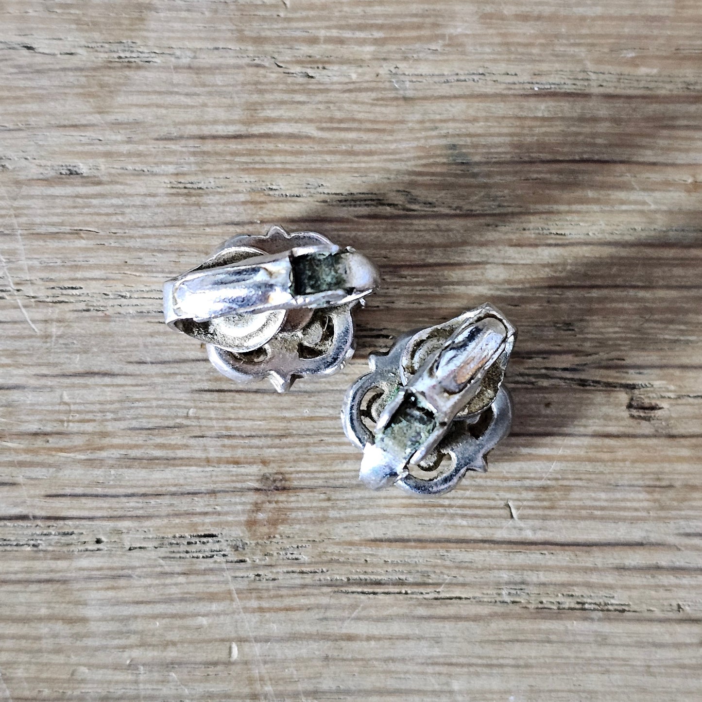 1940s silver-tone marcasite flower clip on earrings