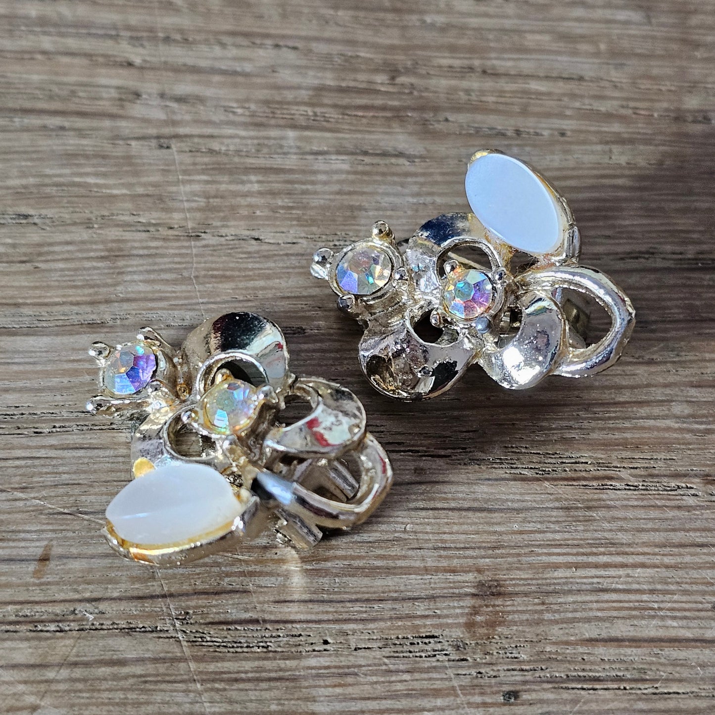 1960s silver-tone, diamante & white lucite clip-on earrings