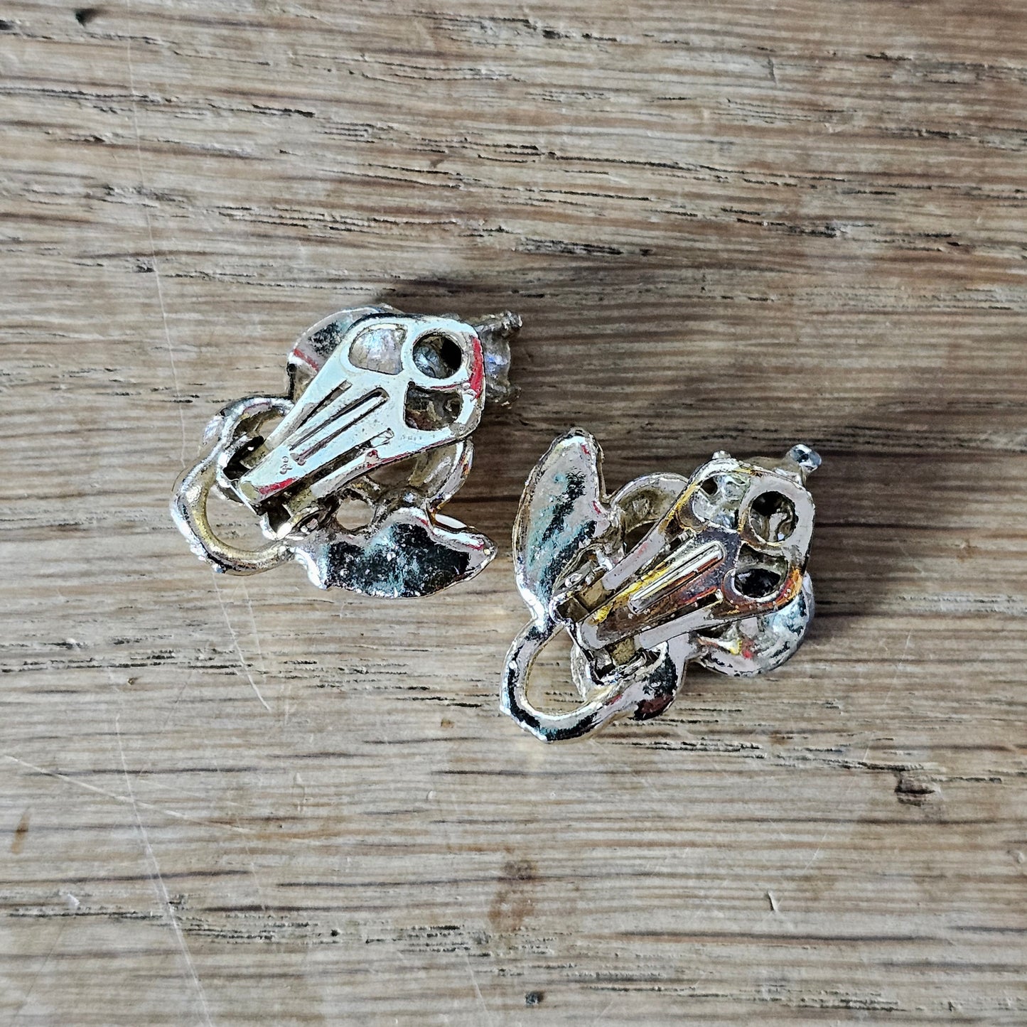1960s silver-tone, diamante & white lucite clip-on earrings