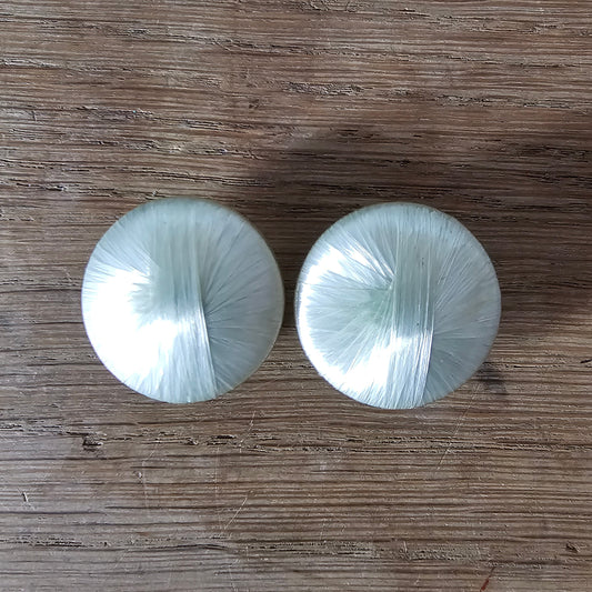 1960s cream woven satin effect round button clip-on earrings