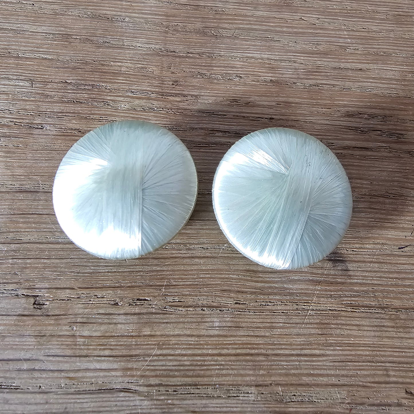 1960s cream woven satin effect round button clip-on earrings