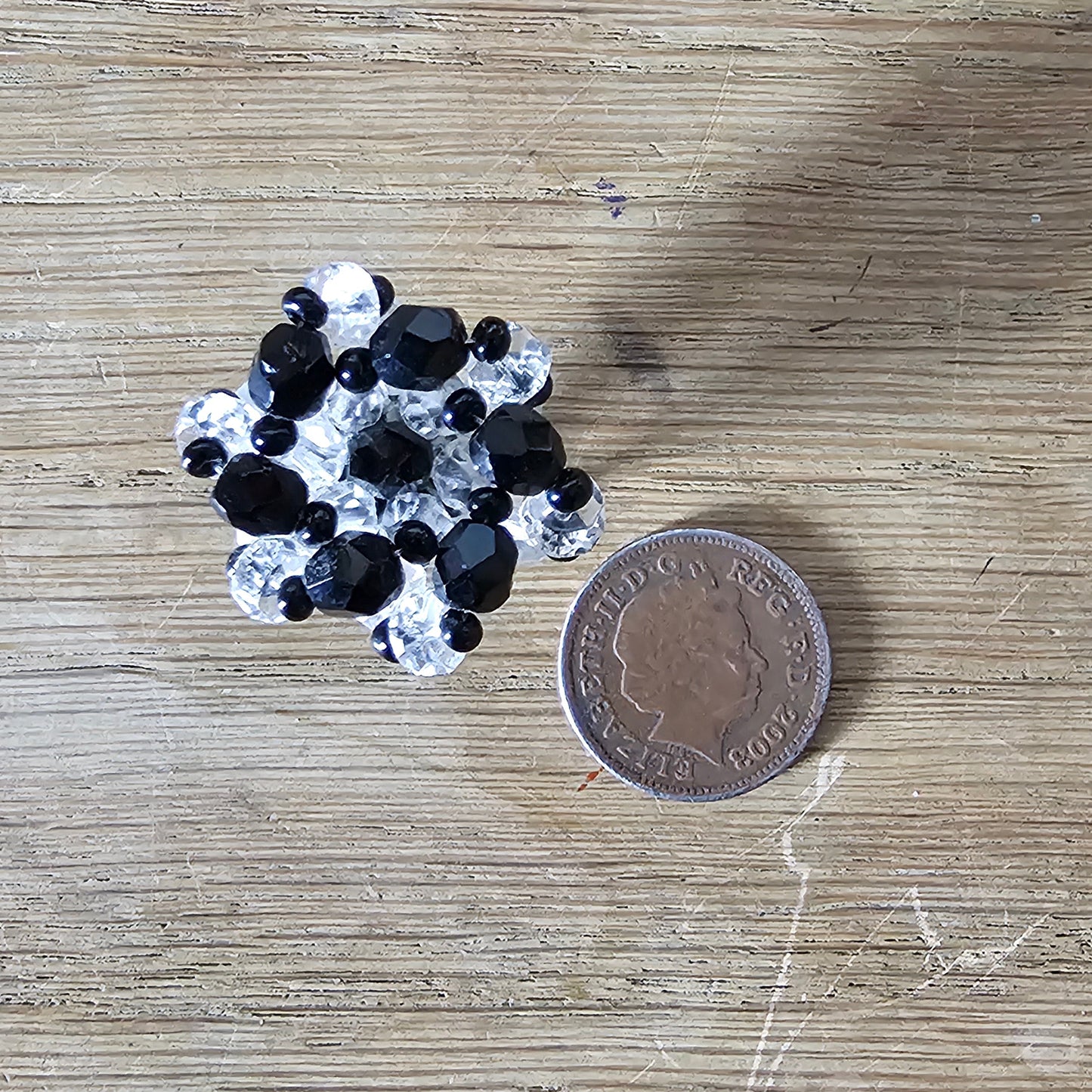 1950s black & clear glass bead cluster clip-on earrings