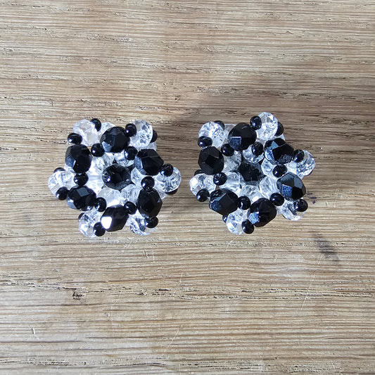 1950s black & clear glass bead cluster clip-on earrings