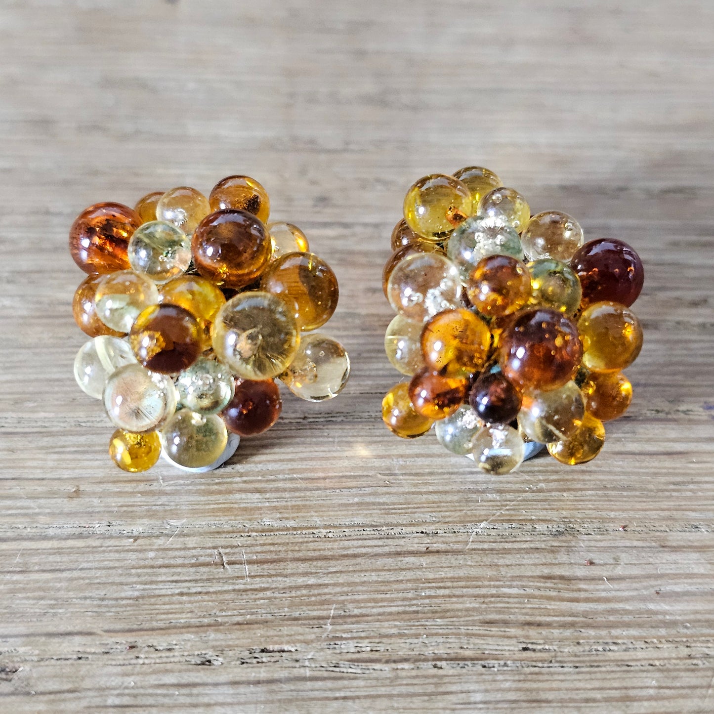 1950s amber-coloured glass cluster beaded clip-on earrings