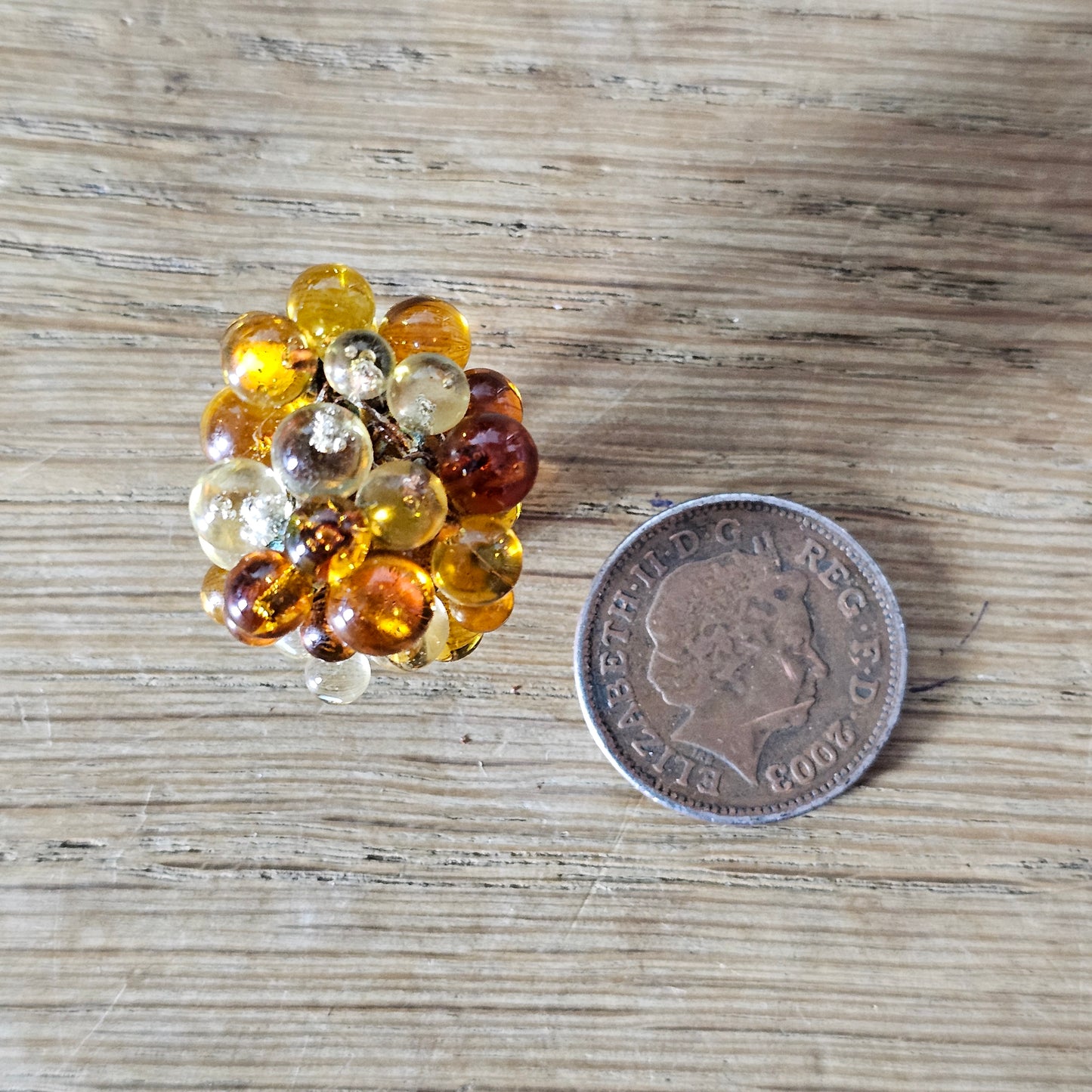 1950s amber-coloured glass cluster beaded clip-on earrings