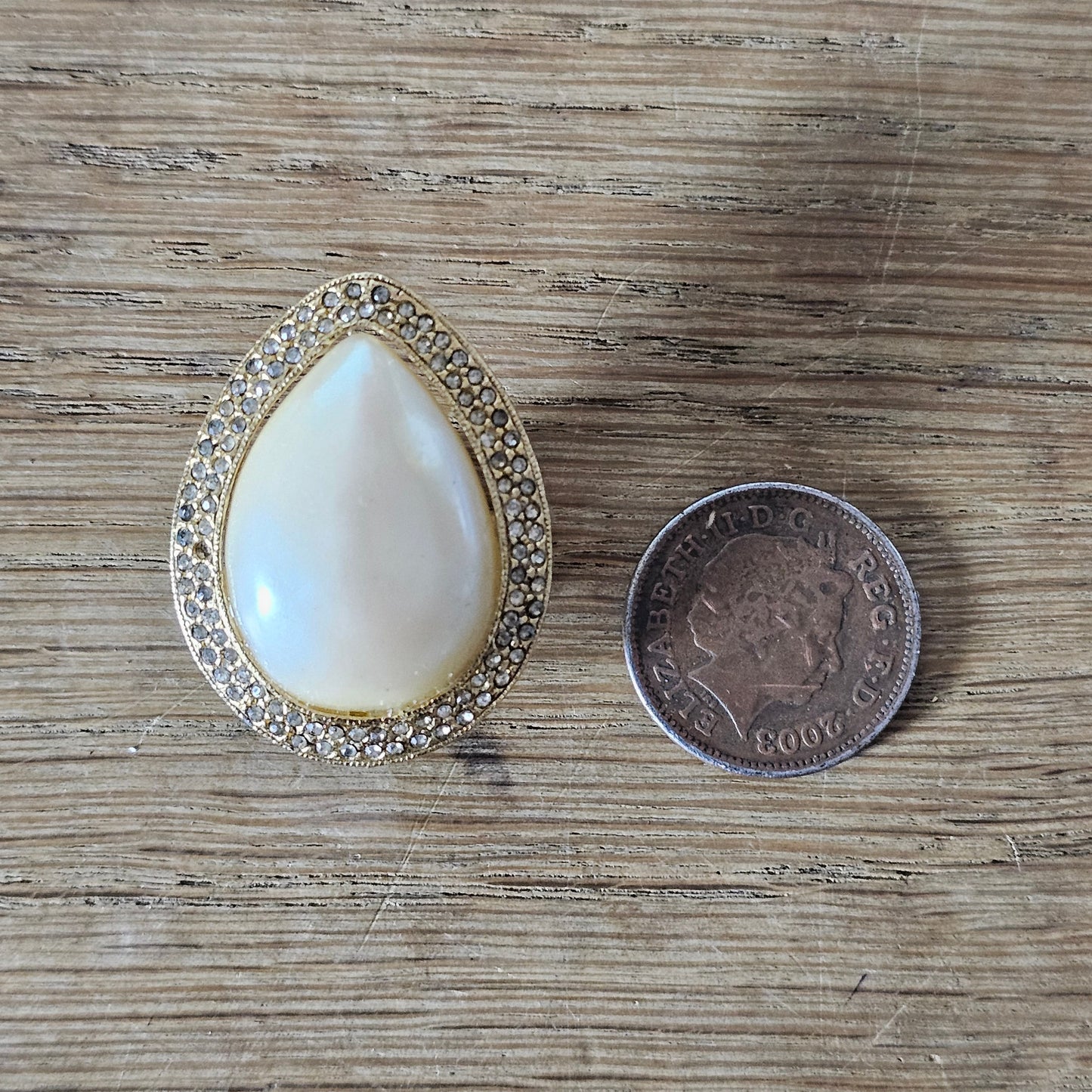 1980s heavy faux pearl & diamanté tear-drop clip-on earrings