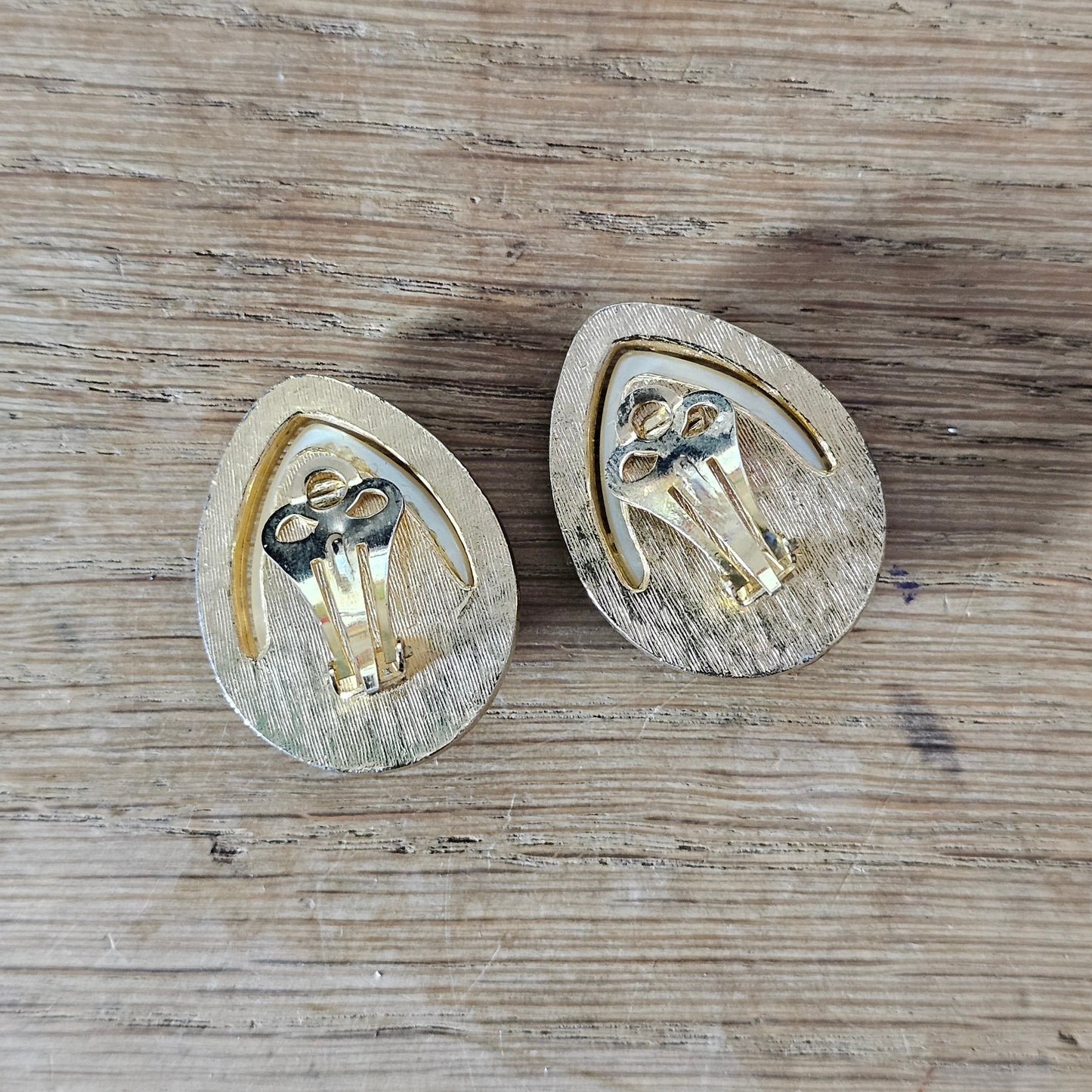 1980s heavy faux pearl & diamanté tear-drop clip-on earrings