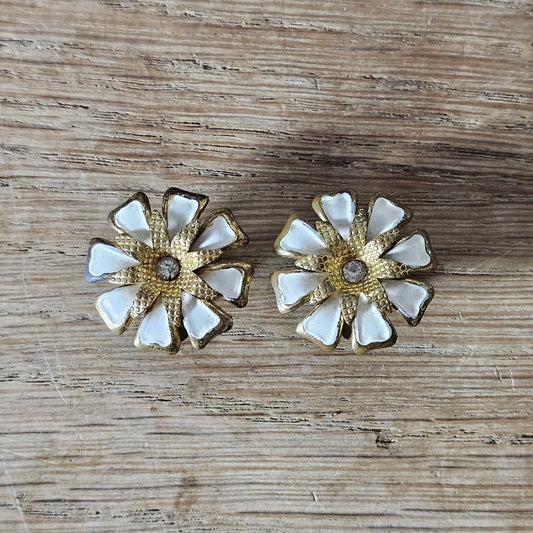 1950s enamel daisy clip-on earrings with diamanté centres