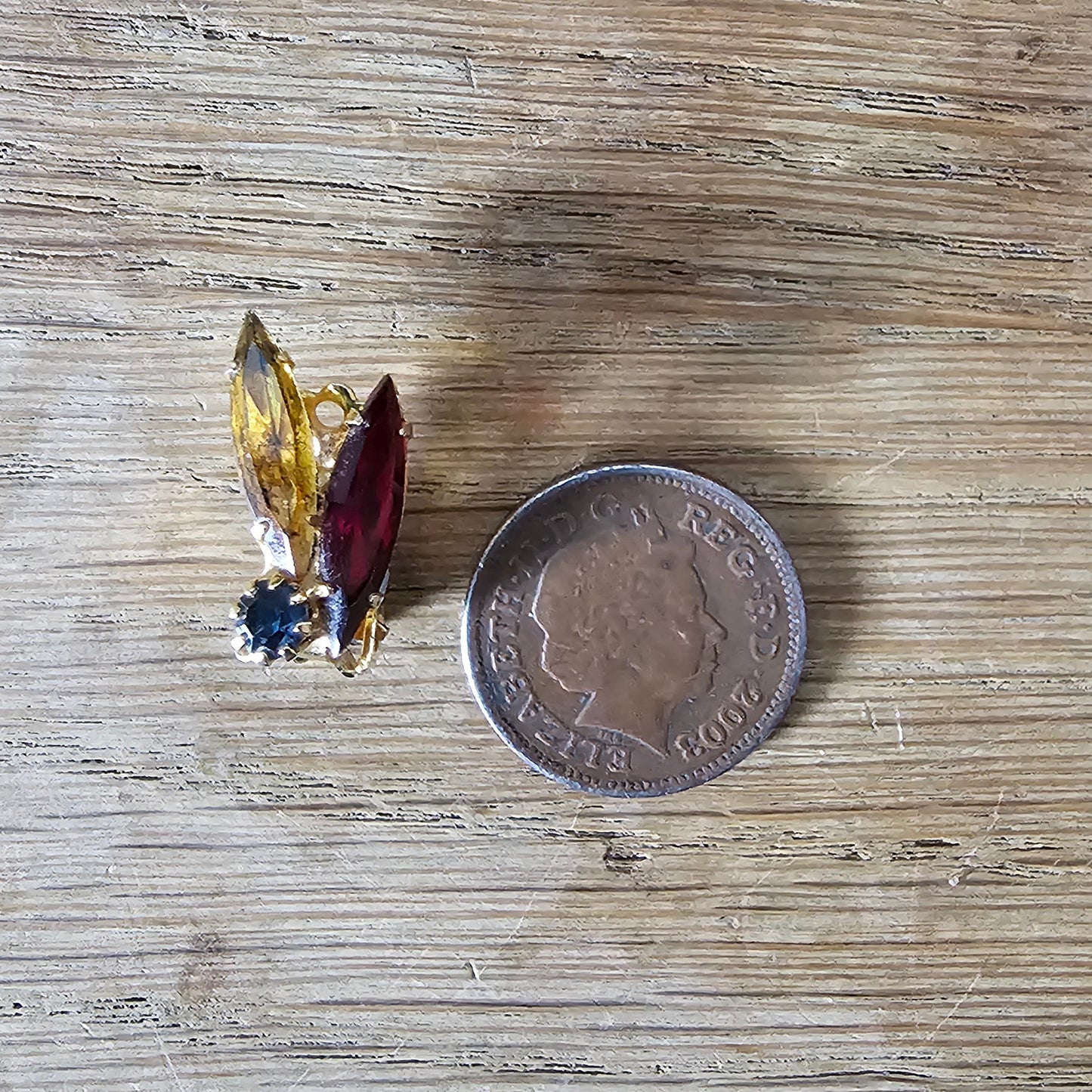 Late 1950s glamour gold-tone & multicoloured glass clip-on earrings