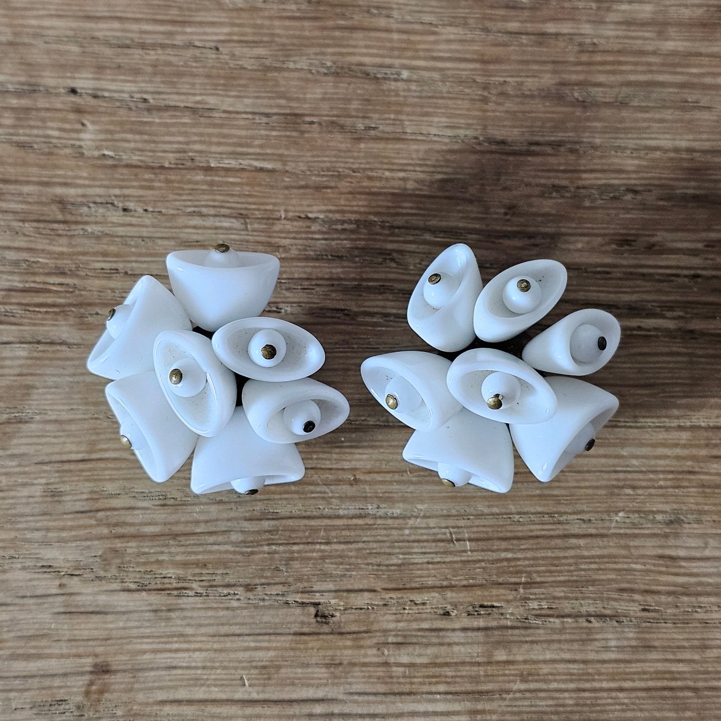 Late 1950s milk glass conical bead cluster clip-on earrings