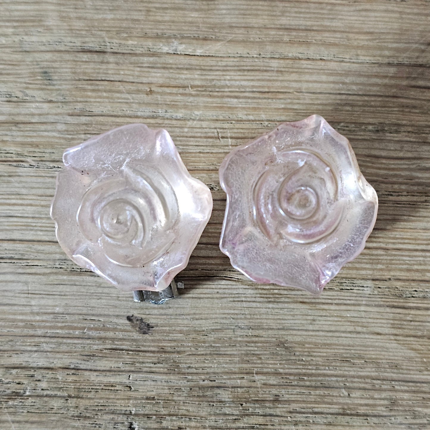1960s translucent pink resin rose clip-on earrings