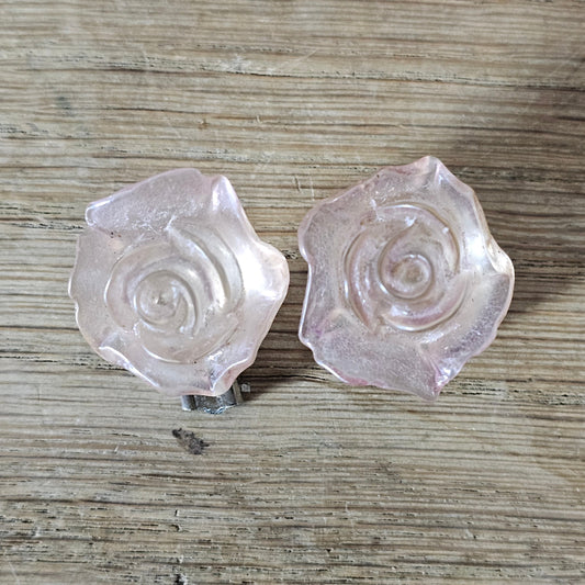 1960s translucent pink resin rose clip-on earrings