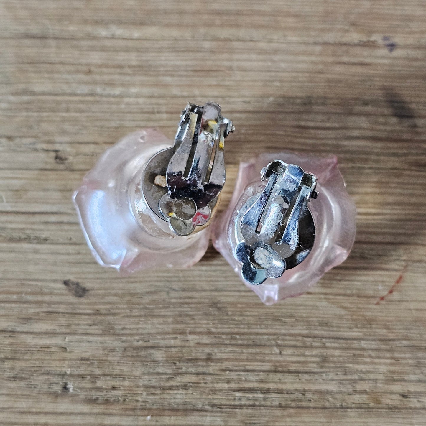 1960s translucent pink resin rose clip-on earrings