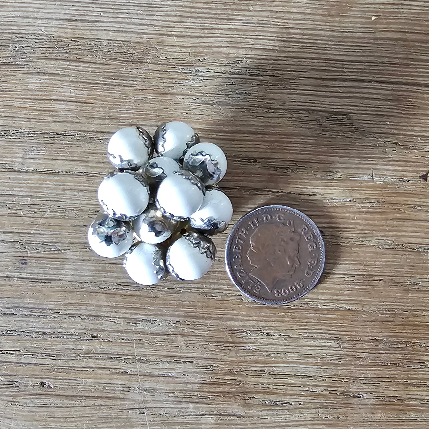 1960s large white plastic beaded cluster statement clip-on earrings