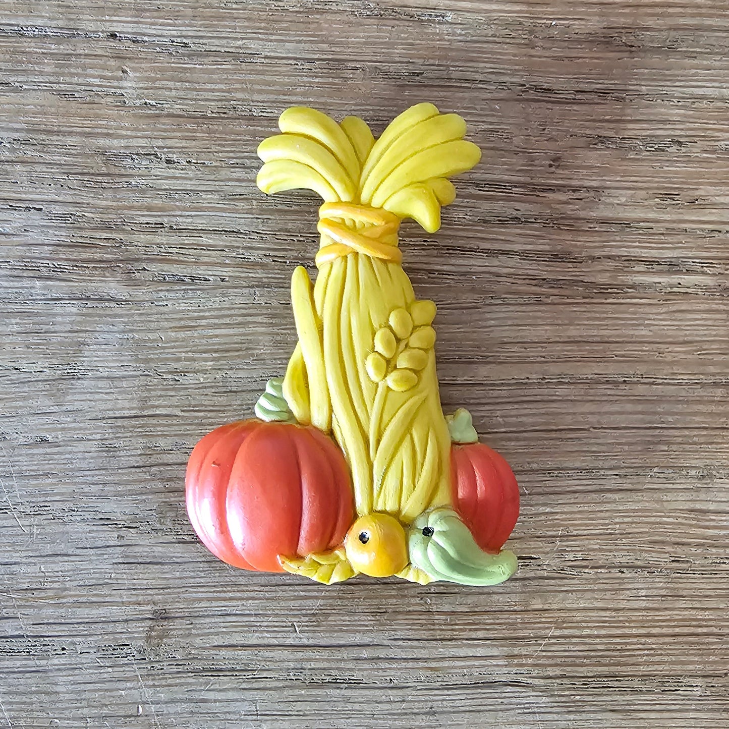 1970s Norcross autumn harvest plastic brooch