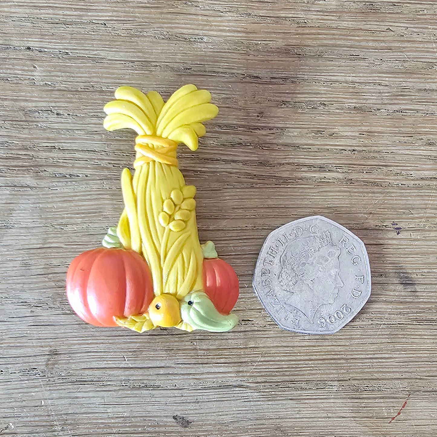 1970s Norcross autumn harvest plastic brooch