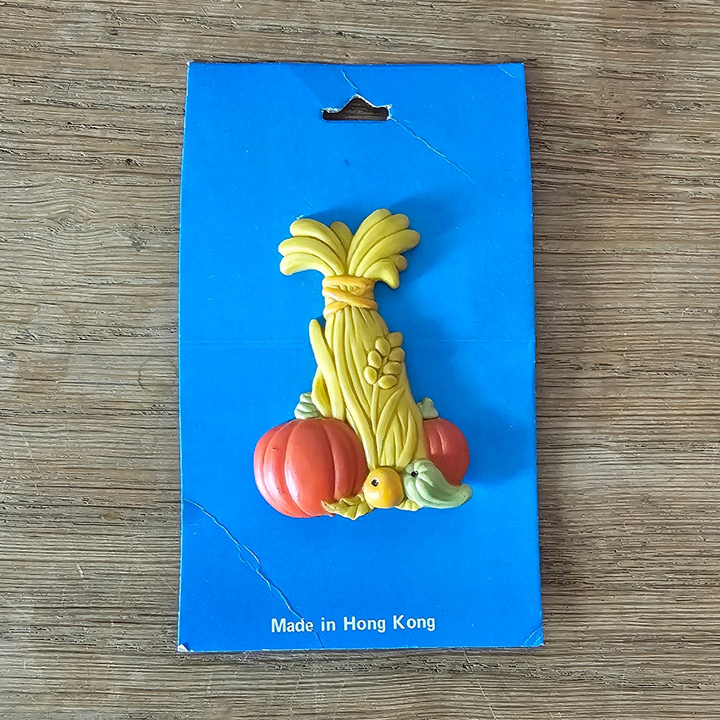 1970s Norcross autumn harvest plastic brooch