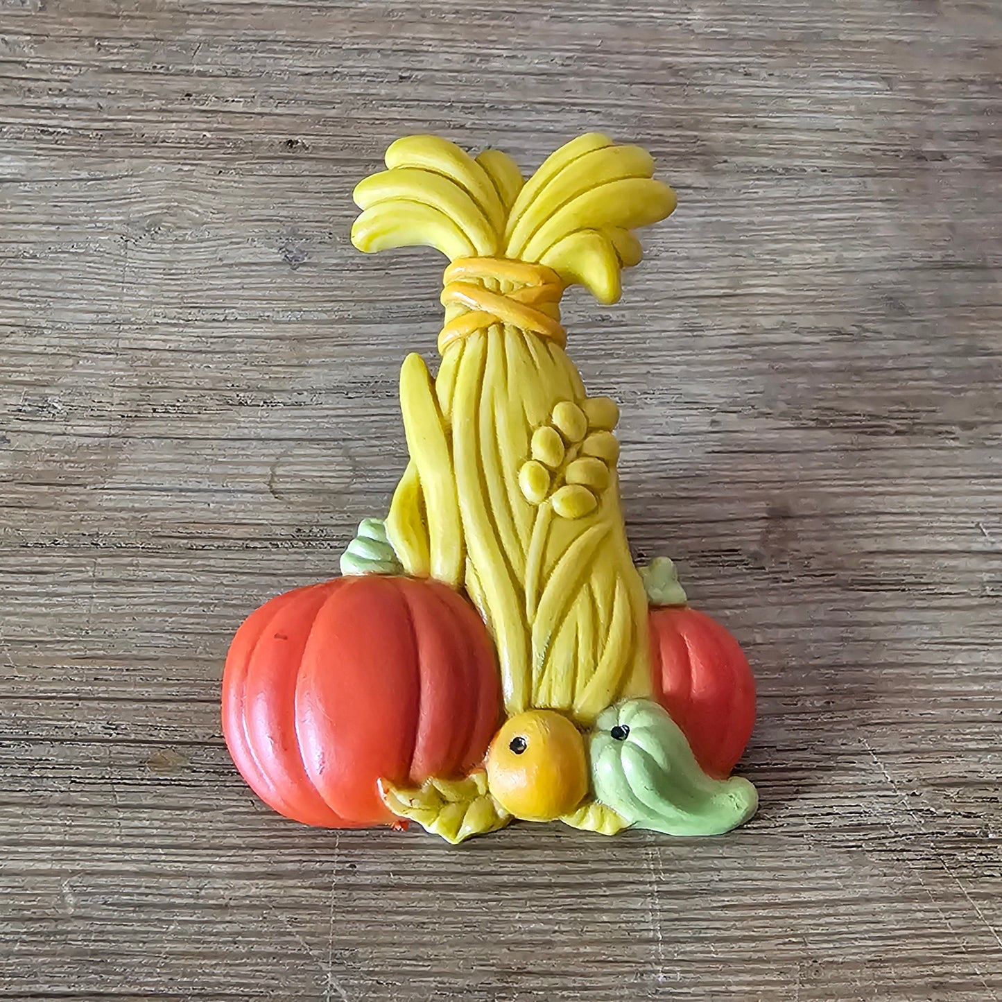 1970s Norcross autumn harvest plastic brooch