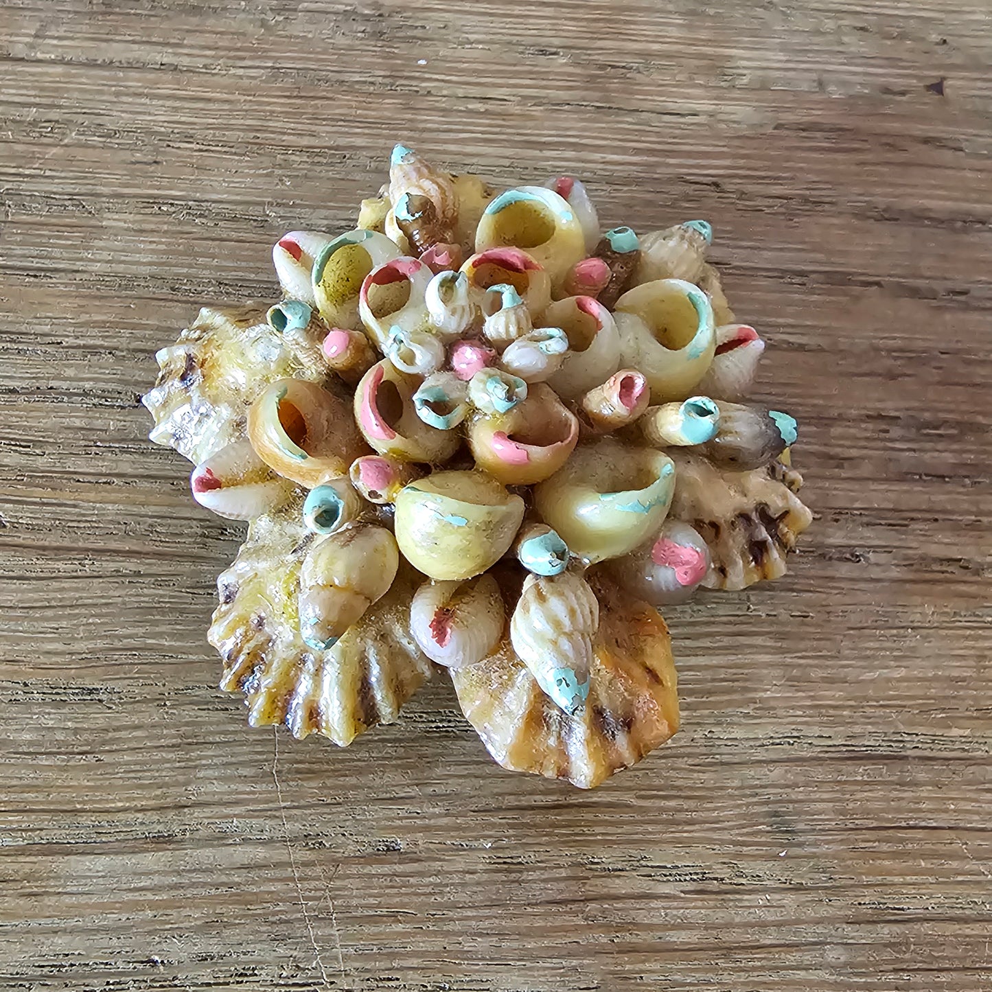1950s hand-painted miniature shell cluster brooch