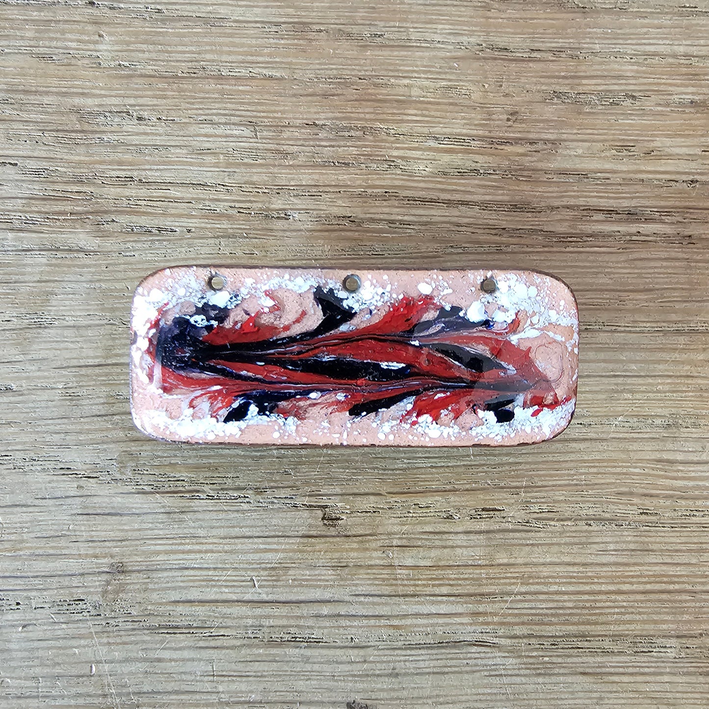 circa. 1960s studio art enamel abstract swirls on copper rectangular brooch