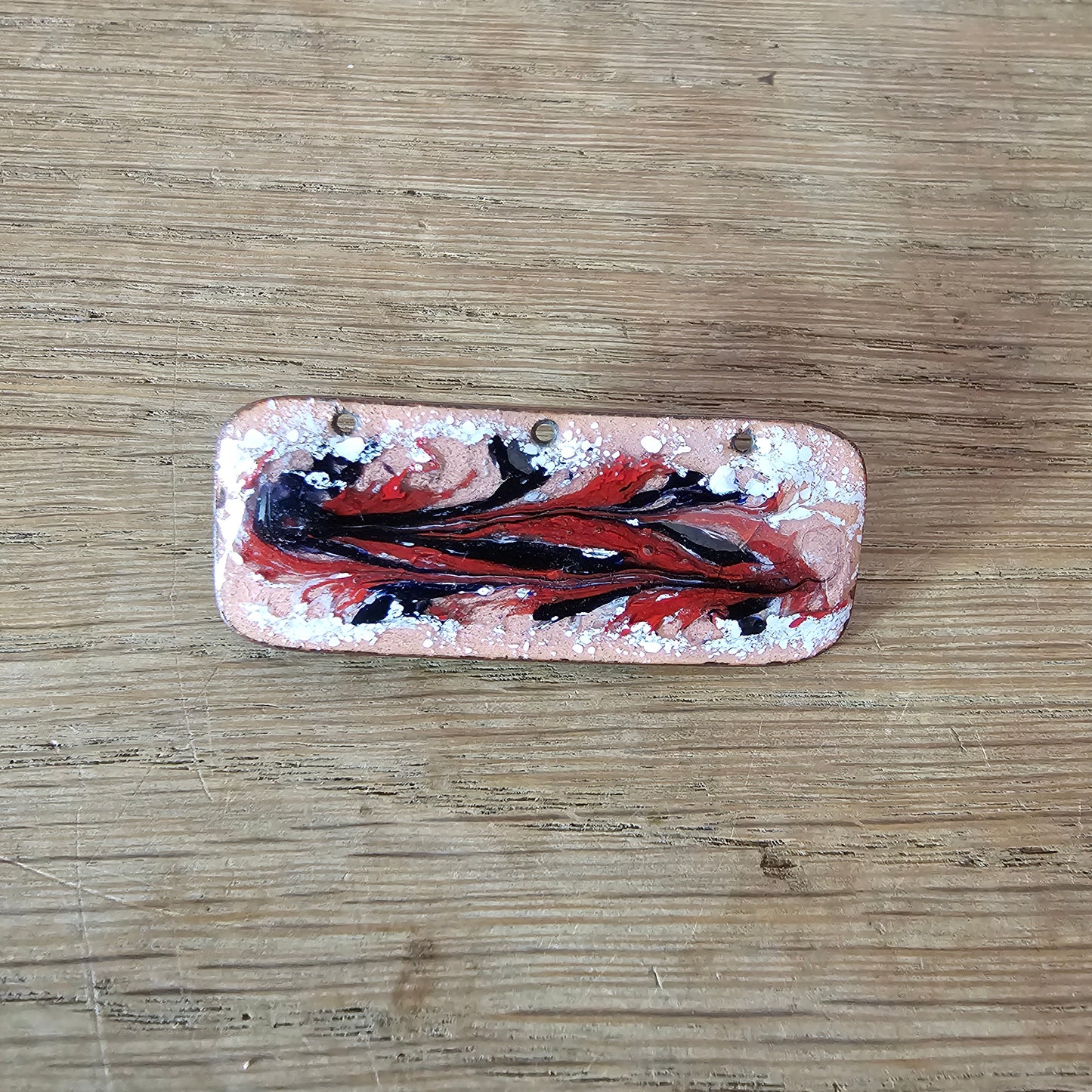 circa. 1960s studio art enamel abstract swirls on copper rectangular brooch
