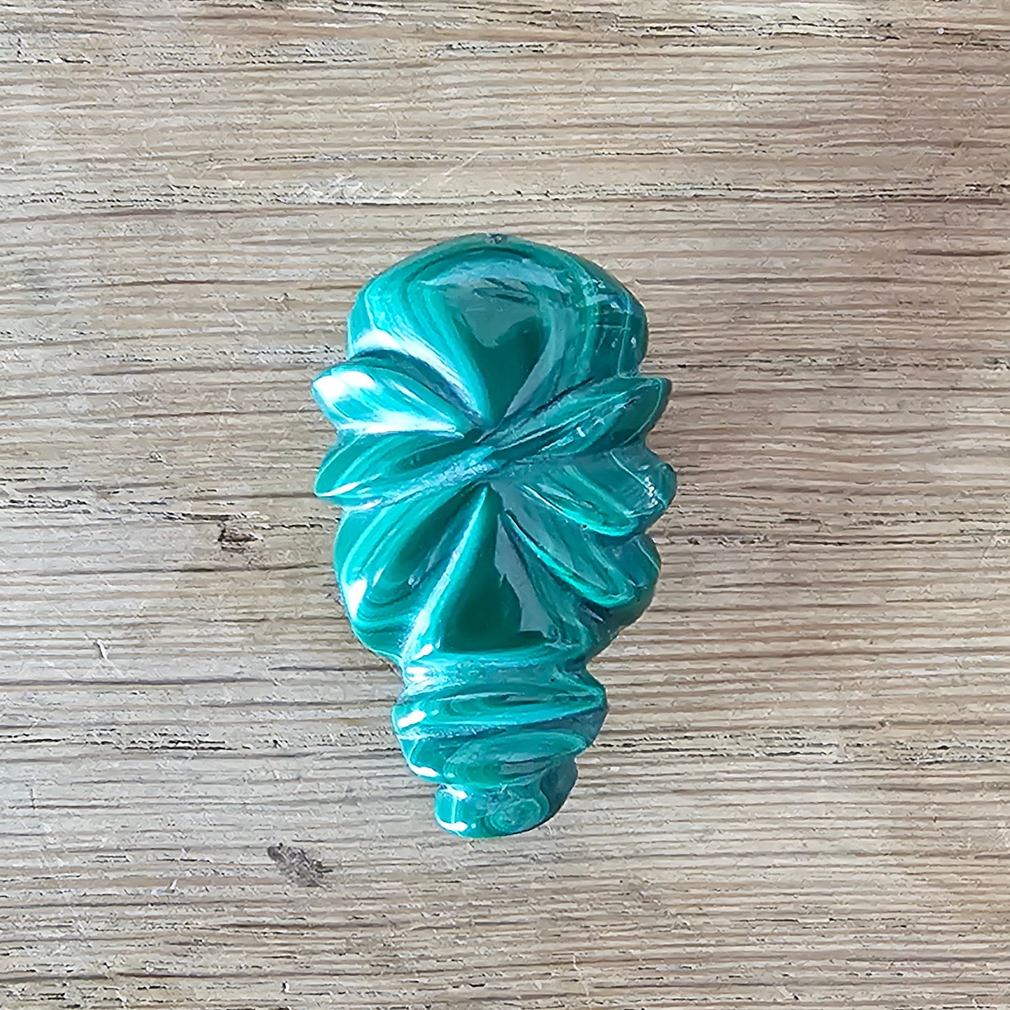Home-made brooch using vintage carved Malachite stone figurine