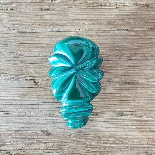 Home-made brooch using vintage carved Malachite stone figurine