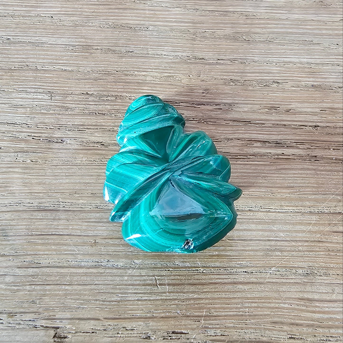 Home-made brooch using vintage carved Malachite stone figurine