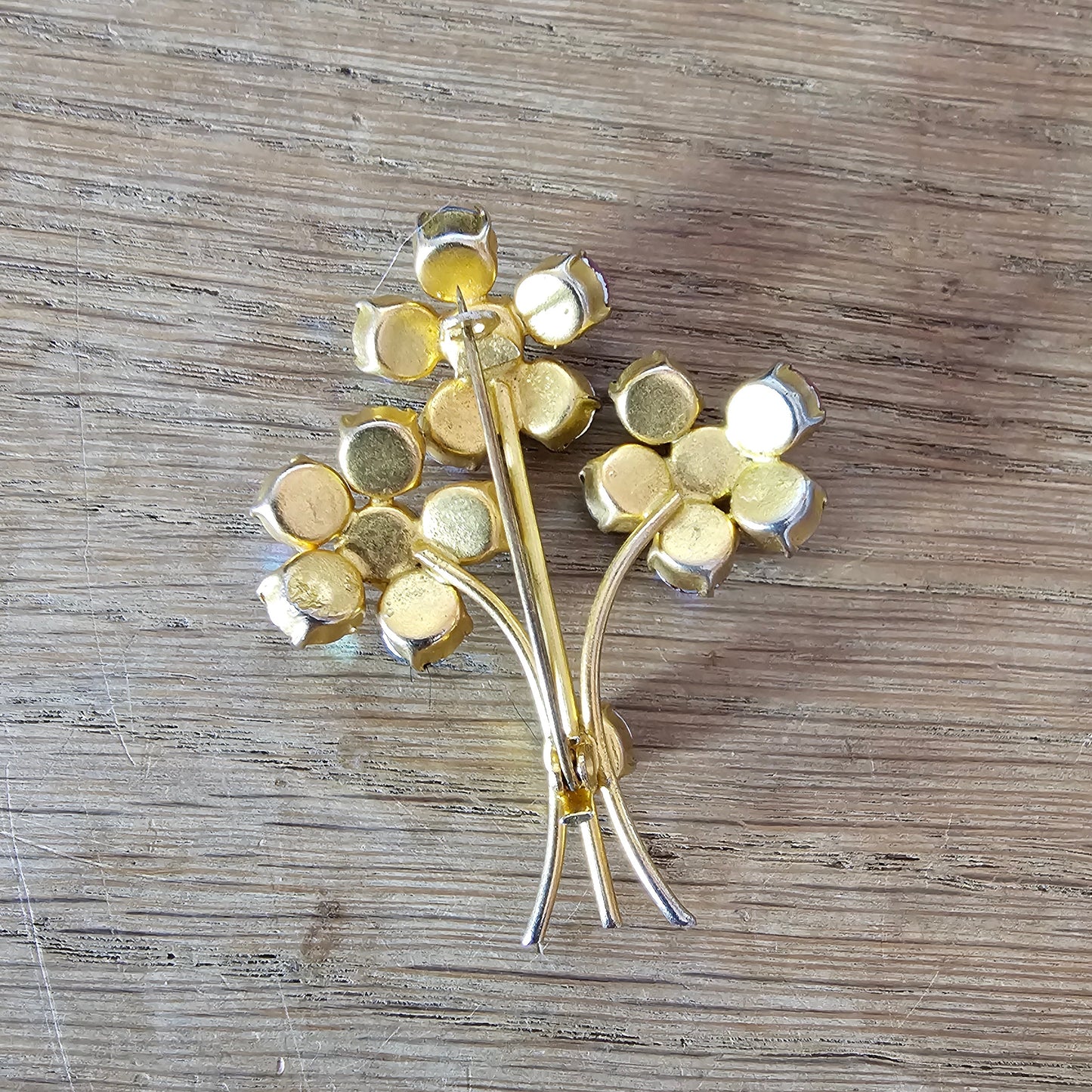 1960s gold-tone & Aurora Borealis Iris floral spray brooch