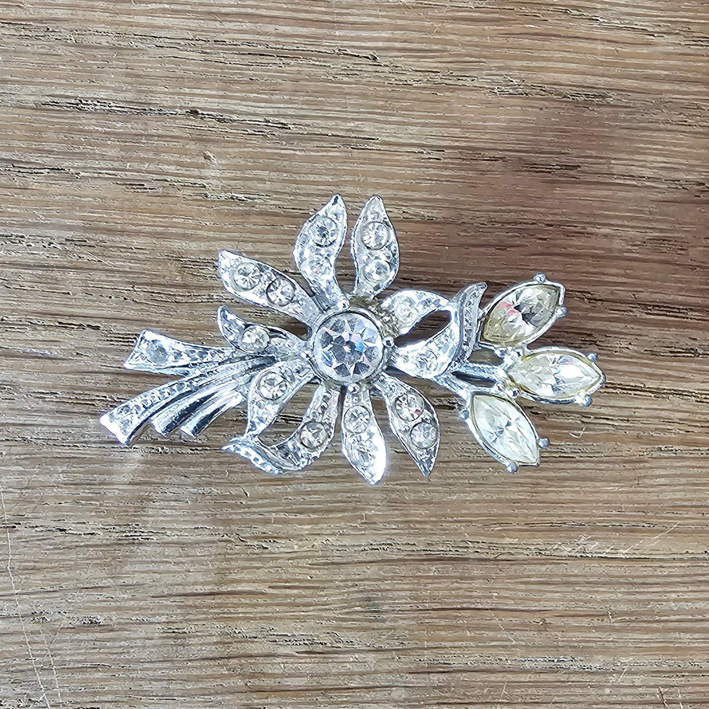 Late 1930s Art Deco rhinestone floral spray brooch
