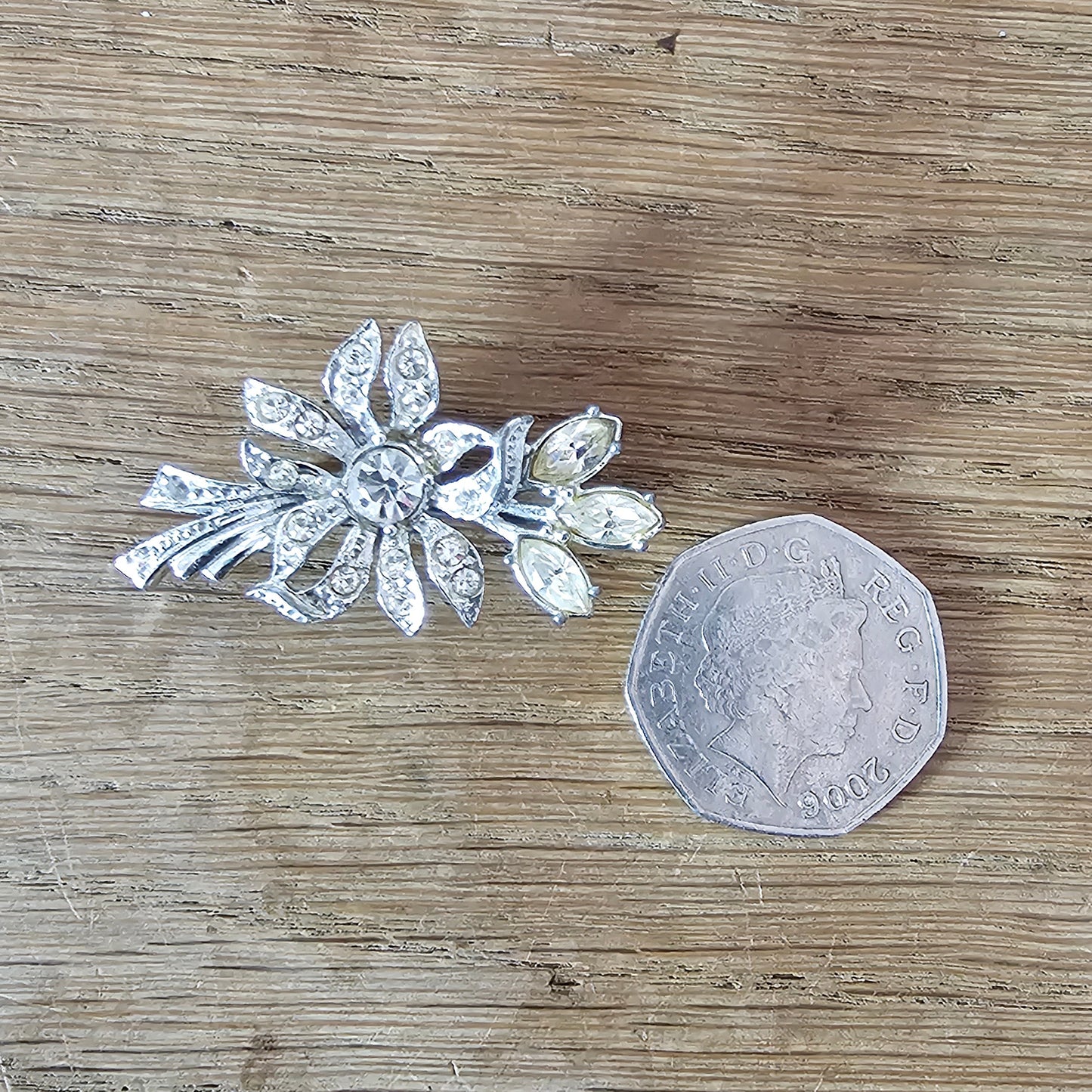 Late 1930s Art Deco rhinestone floral spray brooch